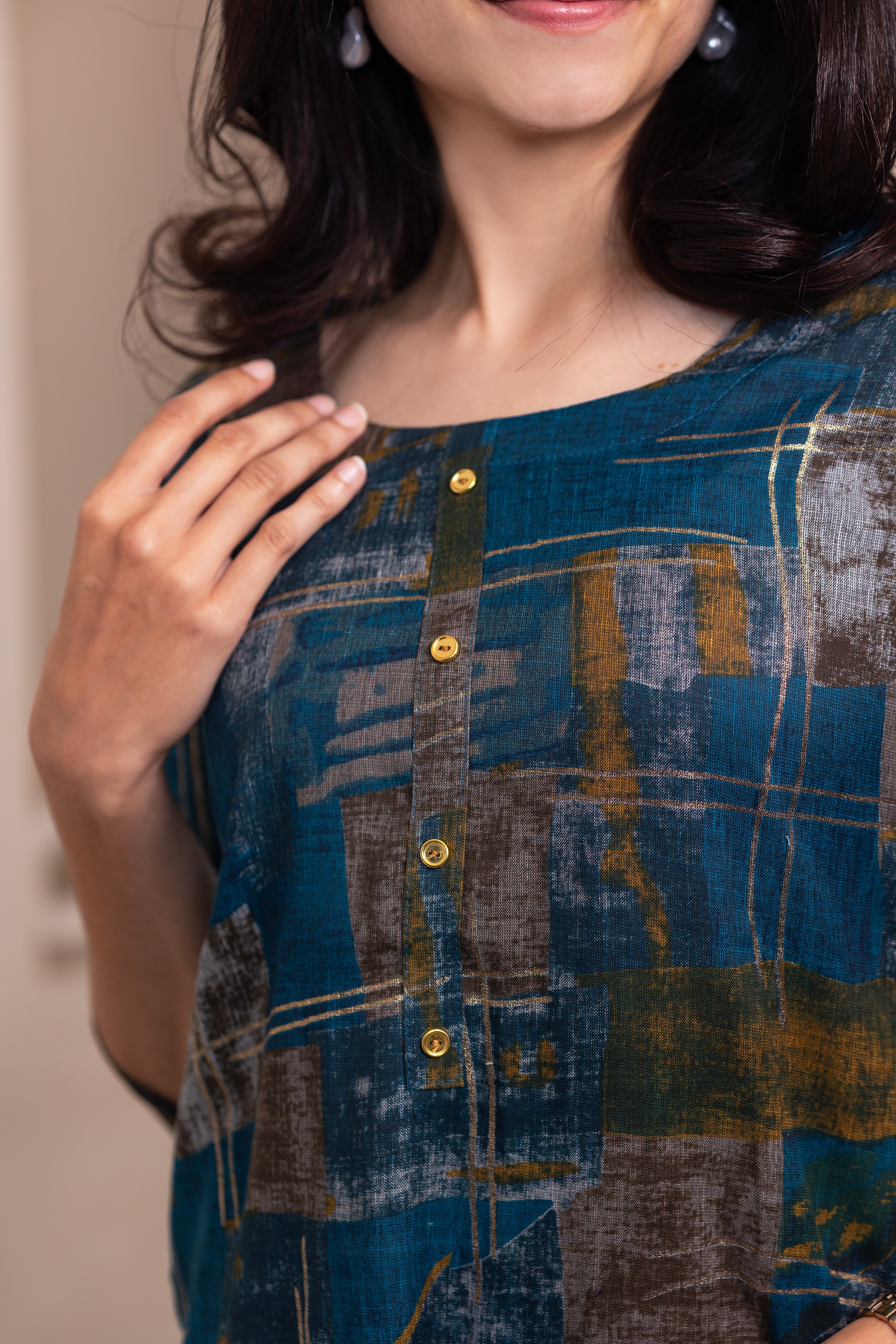 Megha kurti set in blue with multicolor design