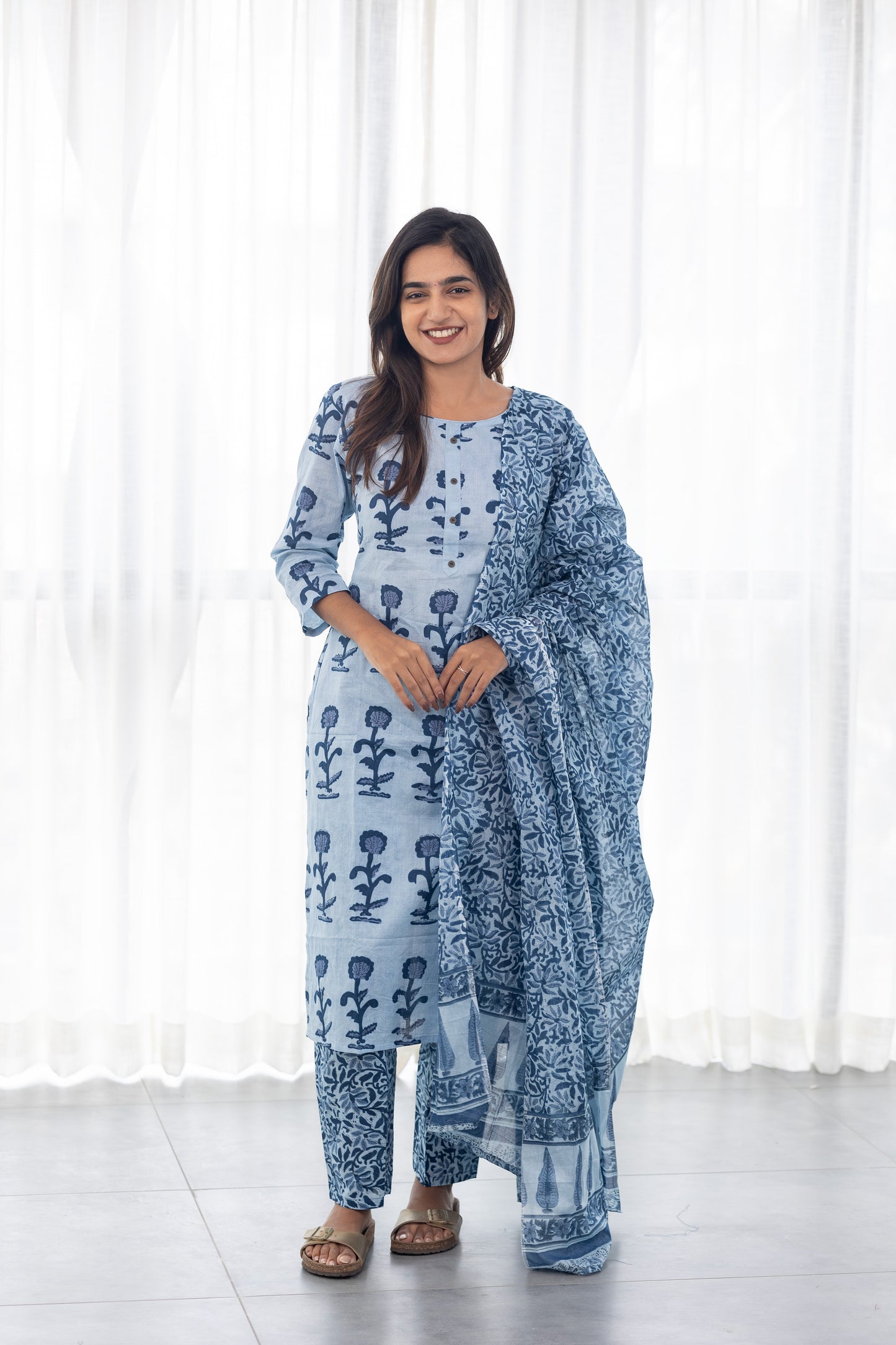 Leela salwar set in blue (round neck)