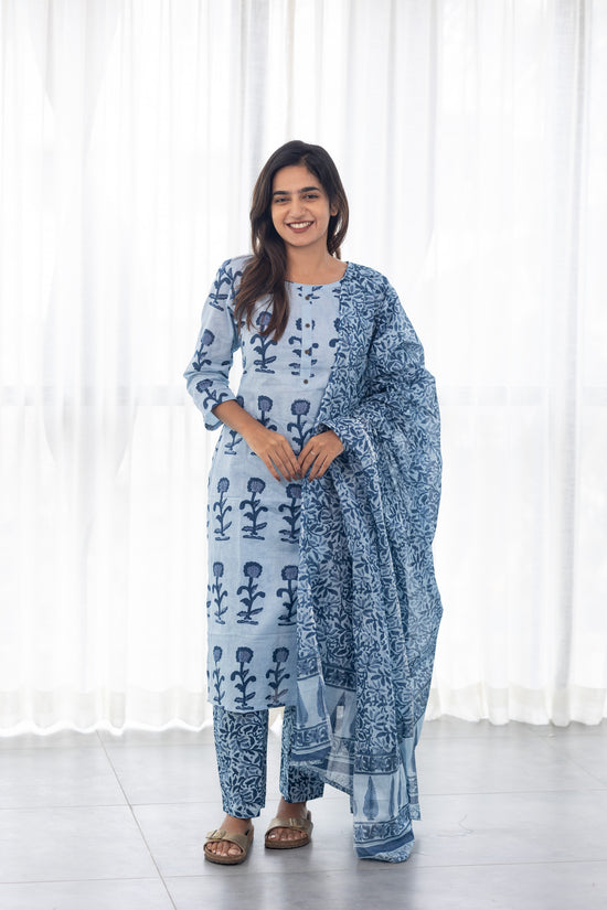 Leela salwar set in blue (round neck)