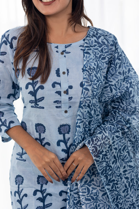 Leela salwar set in blue (round neck)