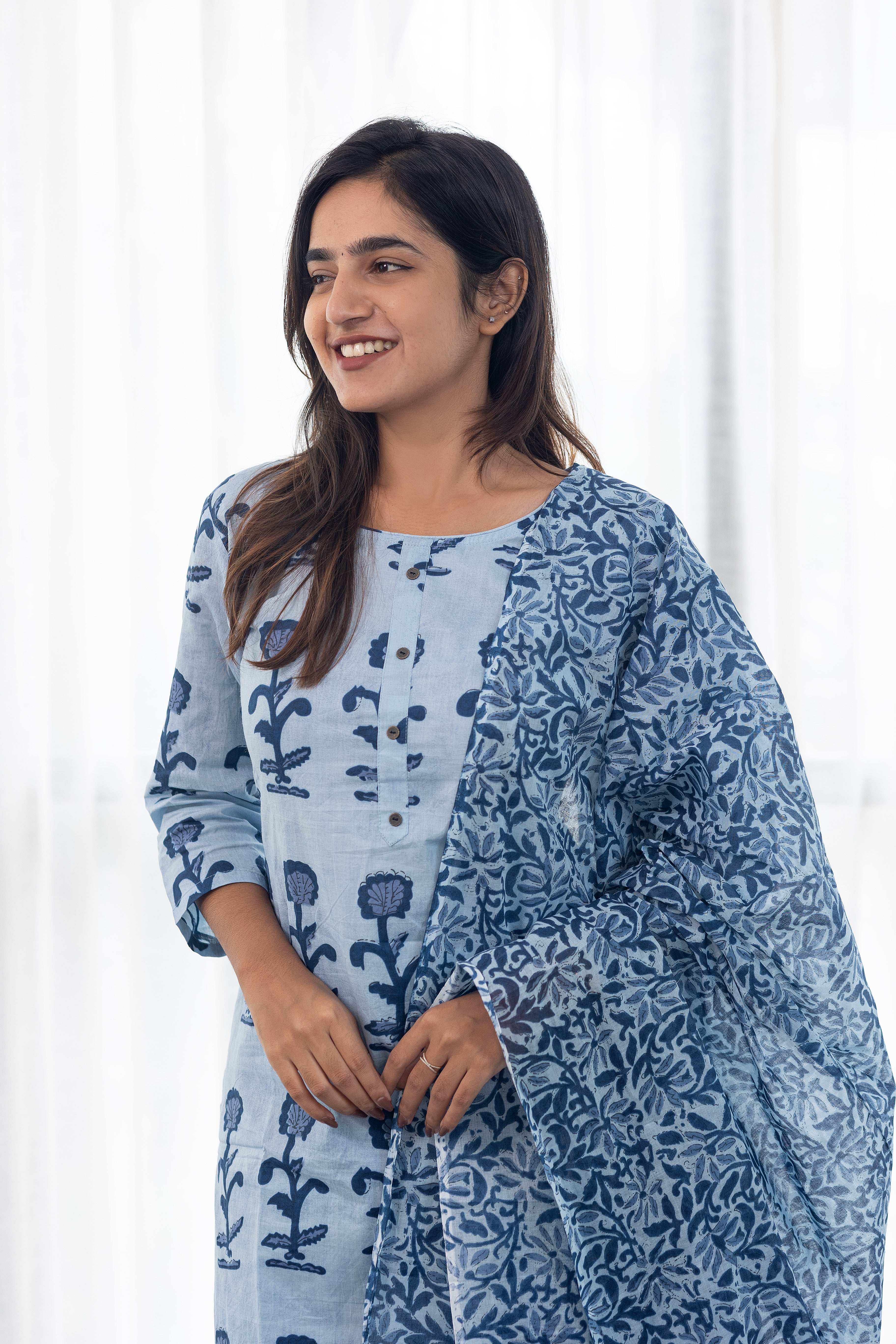 Leela salwar set in blue (round neck)