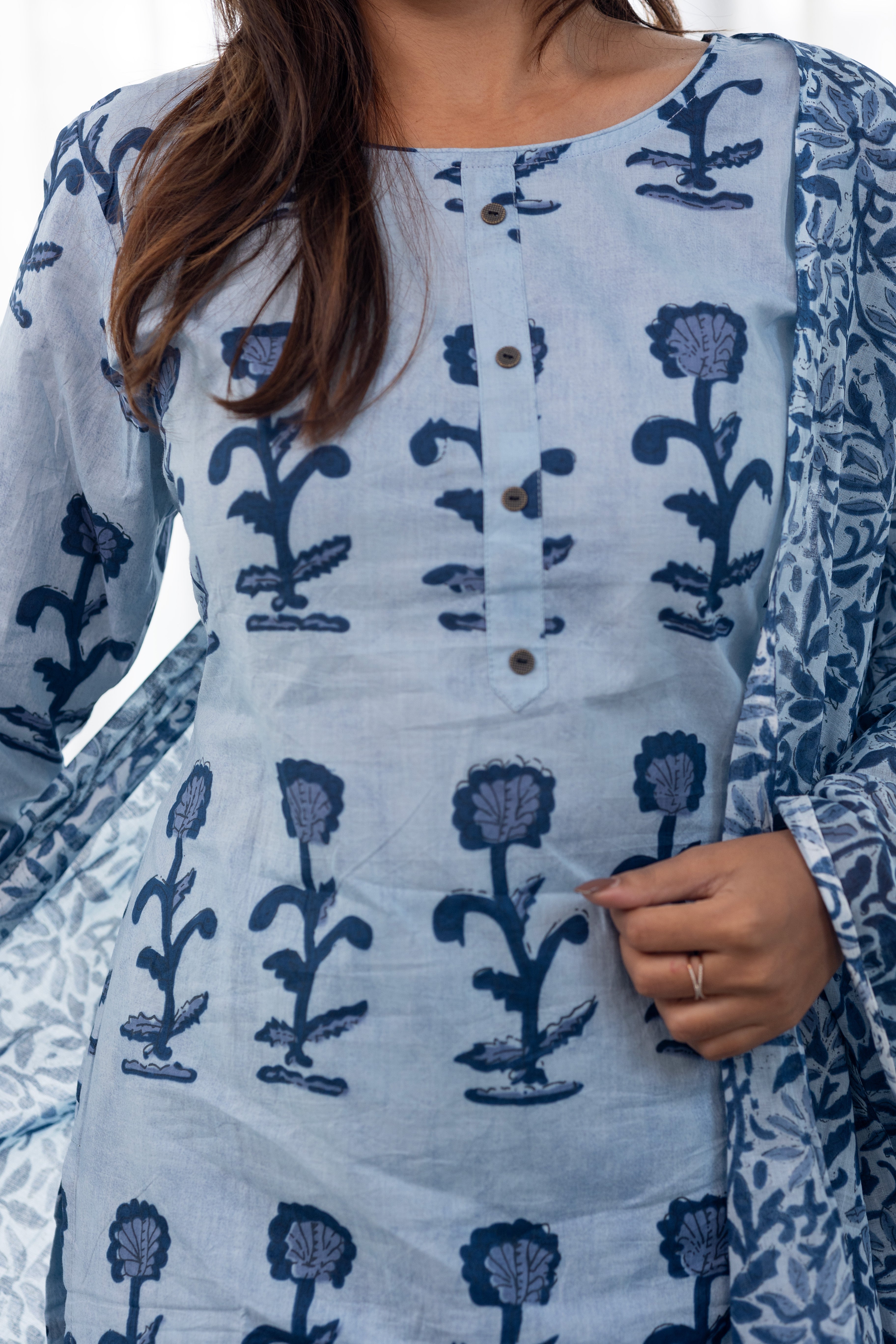 Leela salwar set in blue (round neck)