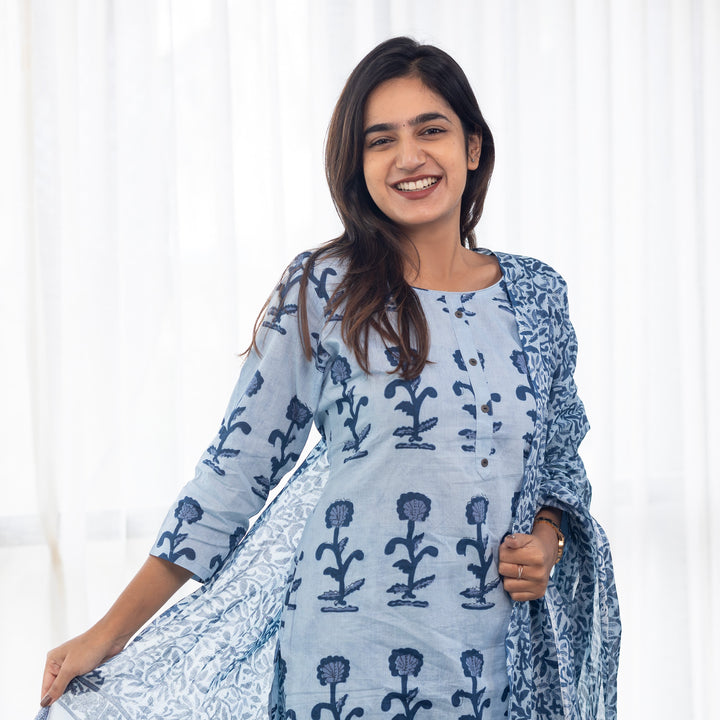 Leela salwar set in blue (round neck)