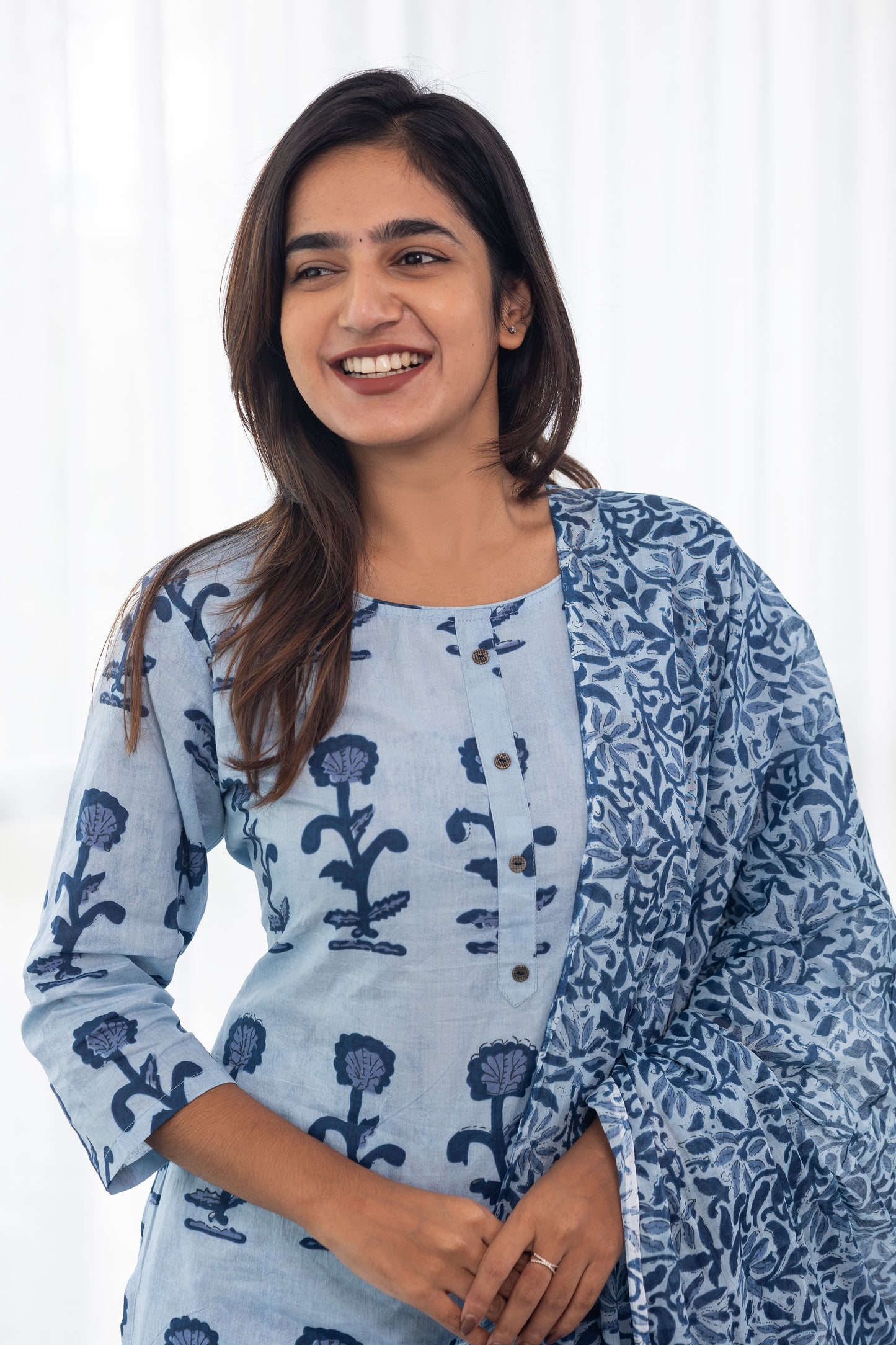 Leela salwar set in blue (round neck)