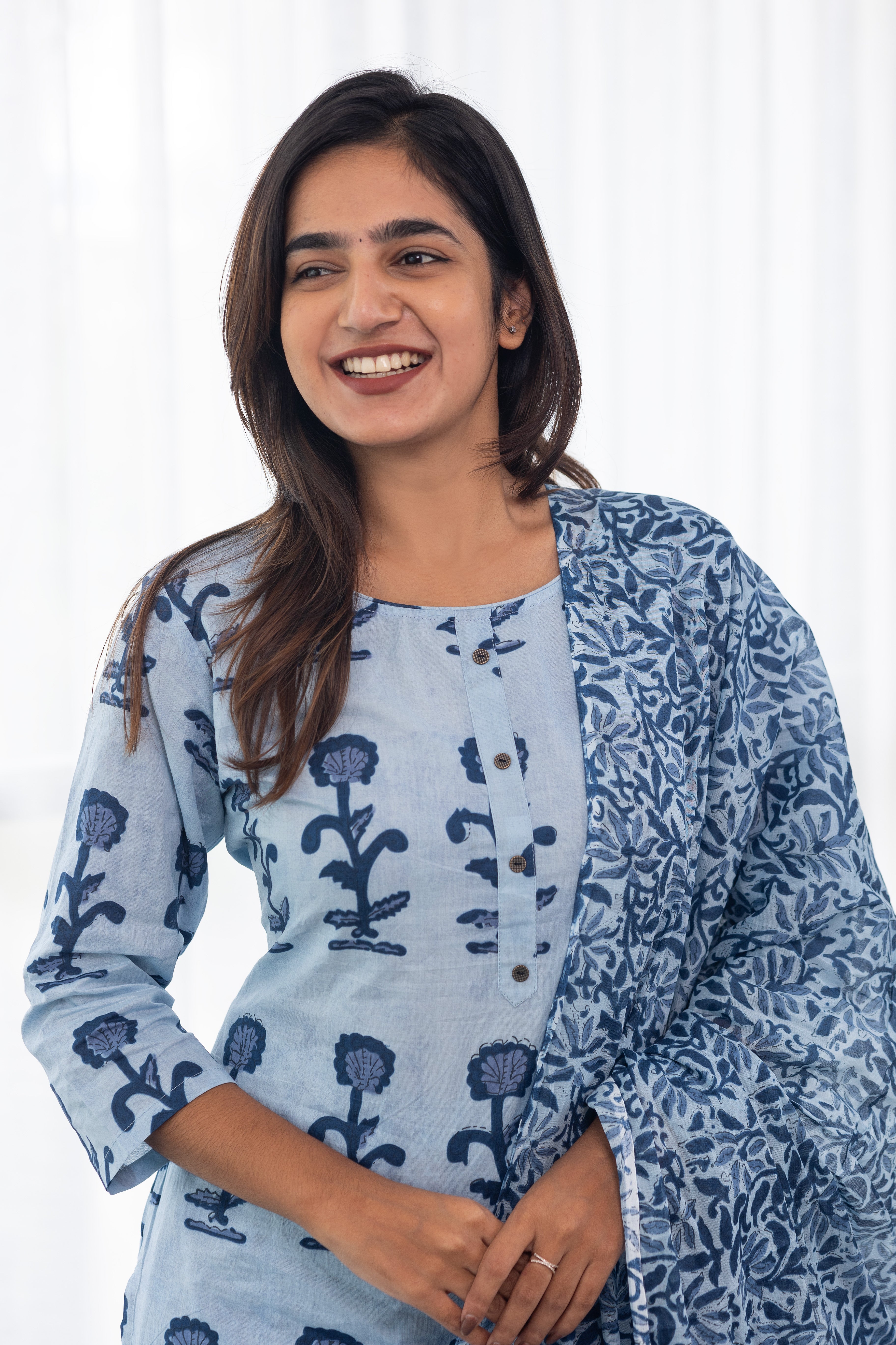 Leela salwar set in blue (round neck)