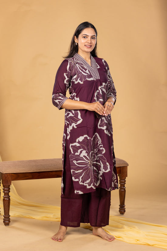 Nira kurthi and pant set in deep wine purple