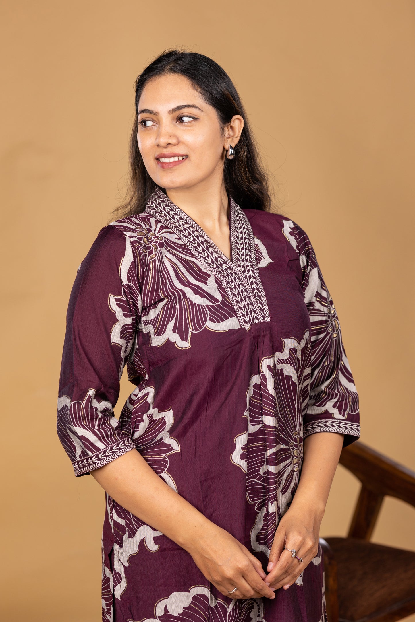 Nira kurthi and pant set in deep wine purple