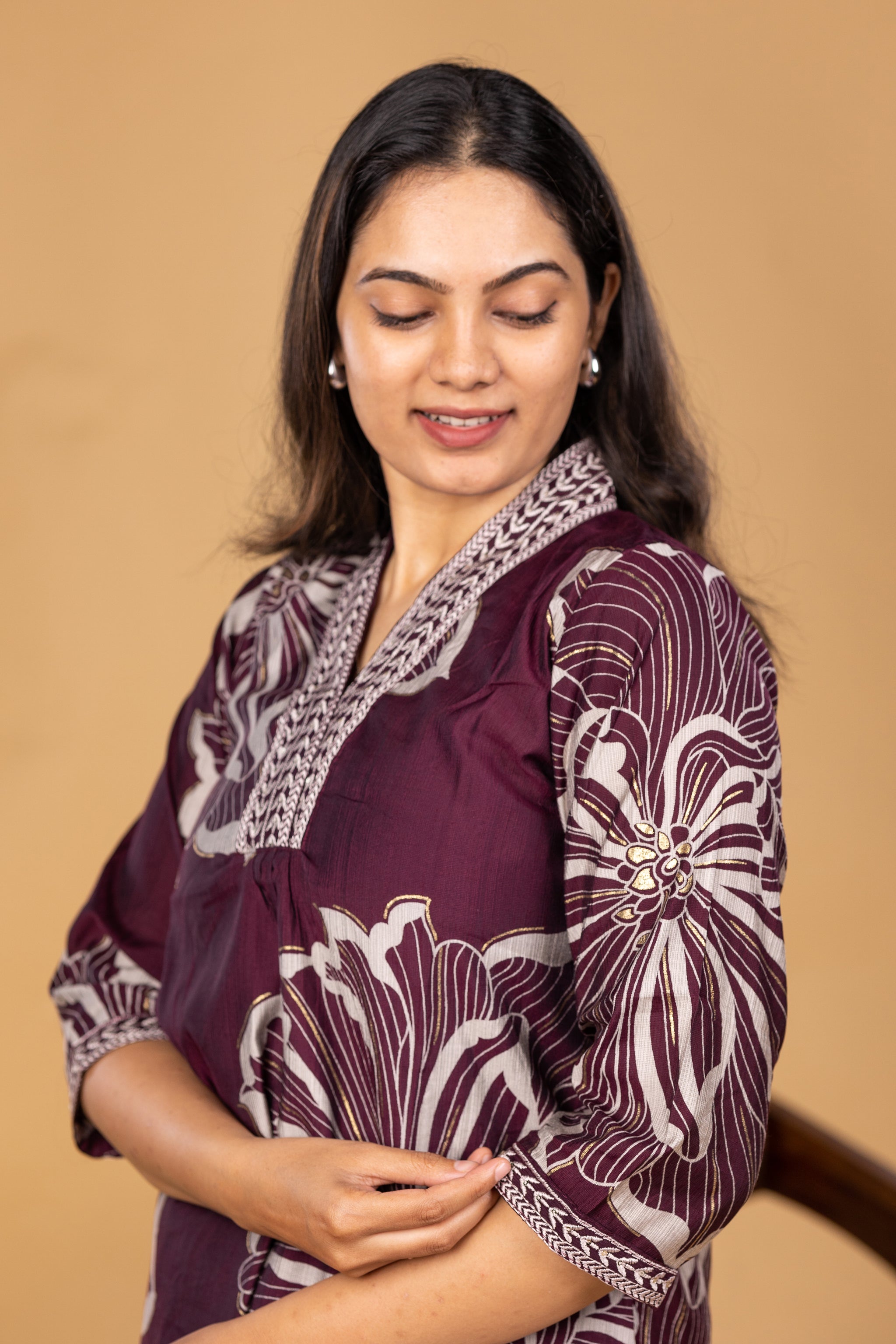 Nira kurthi and pant set in deep wine purple
