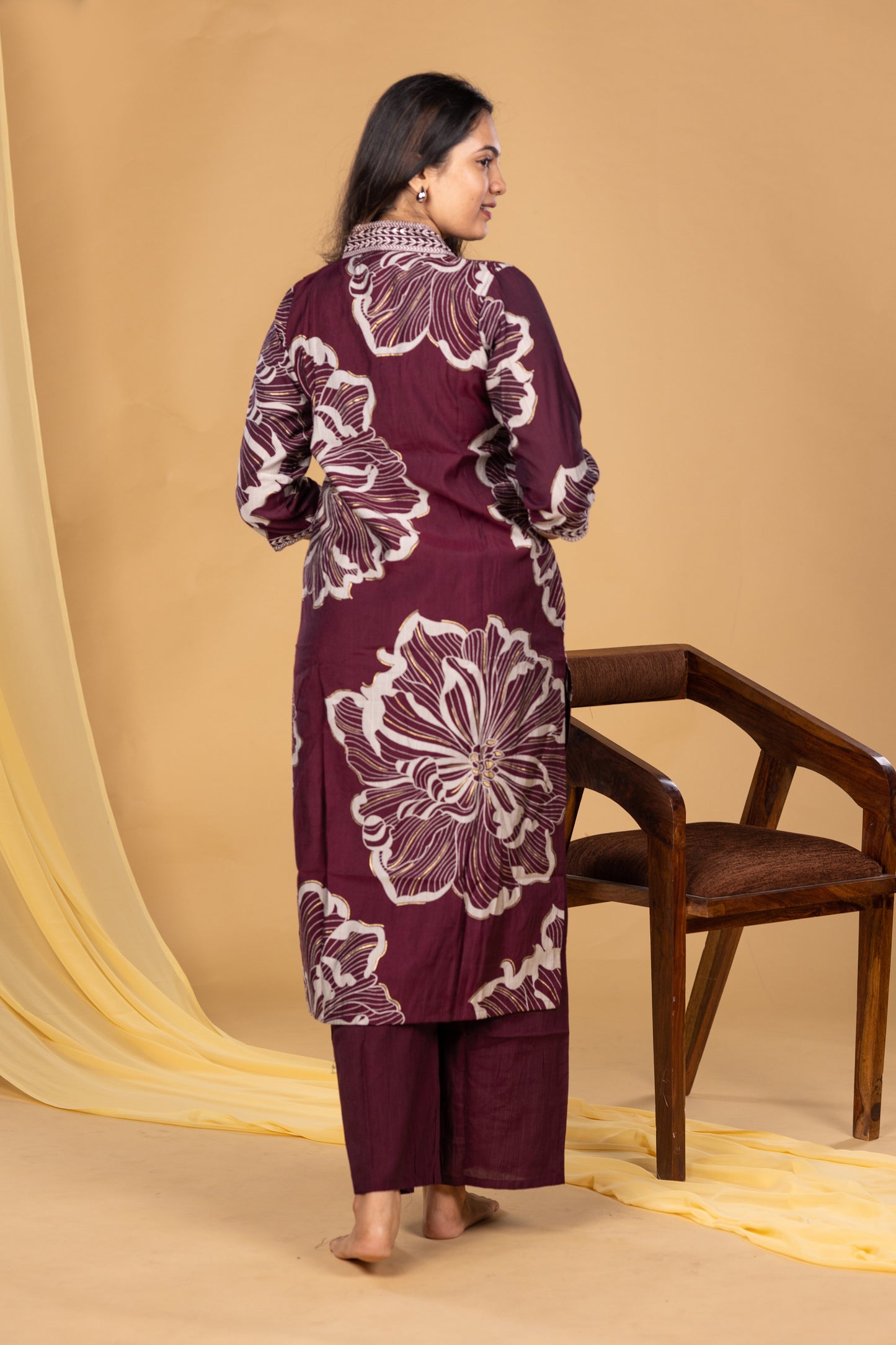 Nira kurthi and pant set in deep wine purple