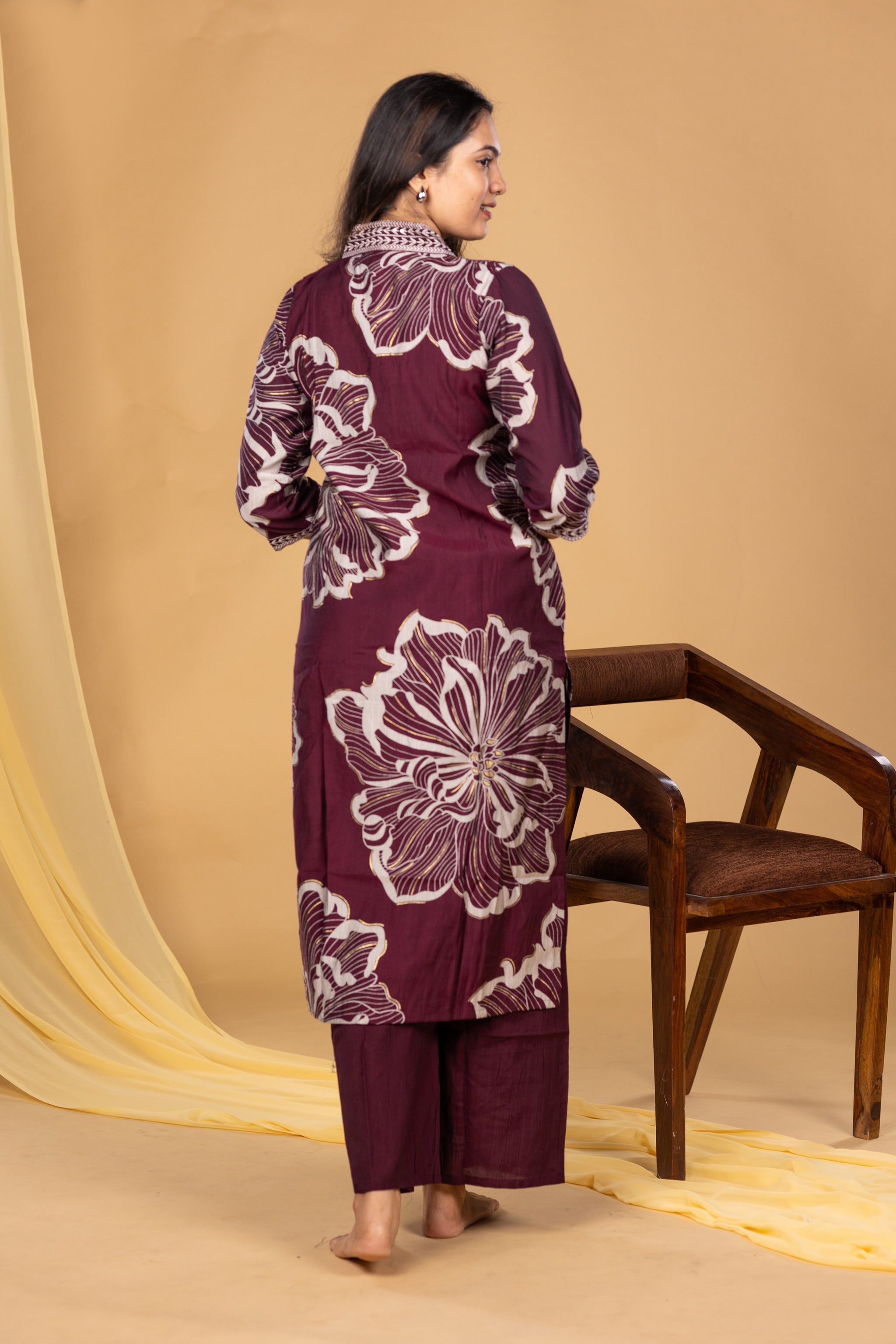 Nira kurthi and pant set in deep wine purple