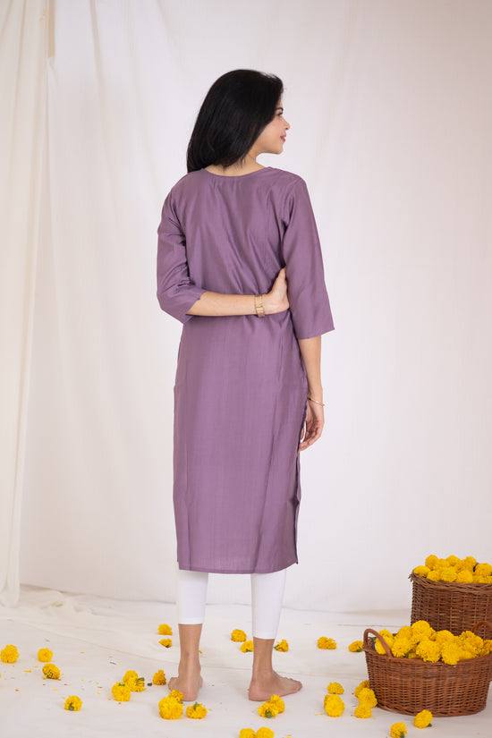 Suhana Kurti with embroidery detailing in purple