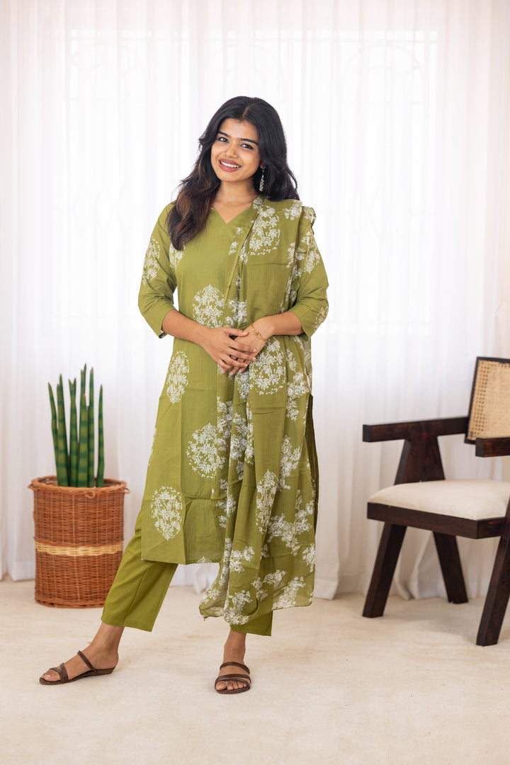 Mrinal salwar set in olive green