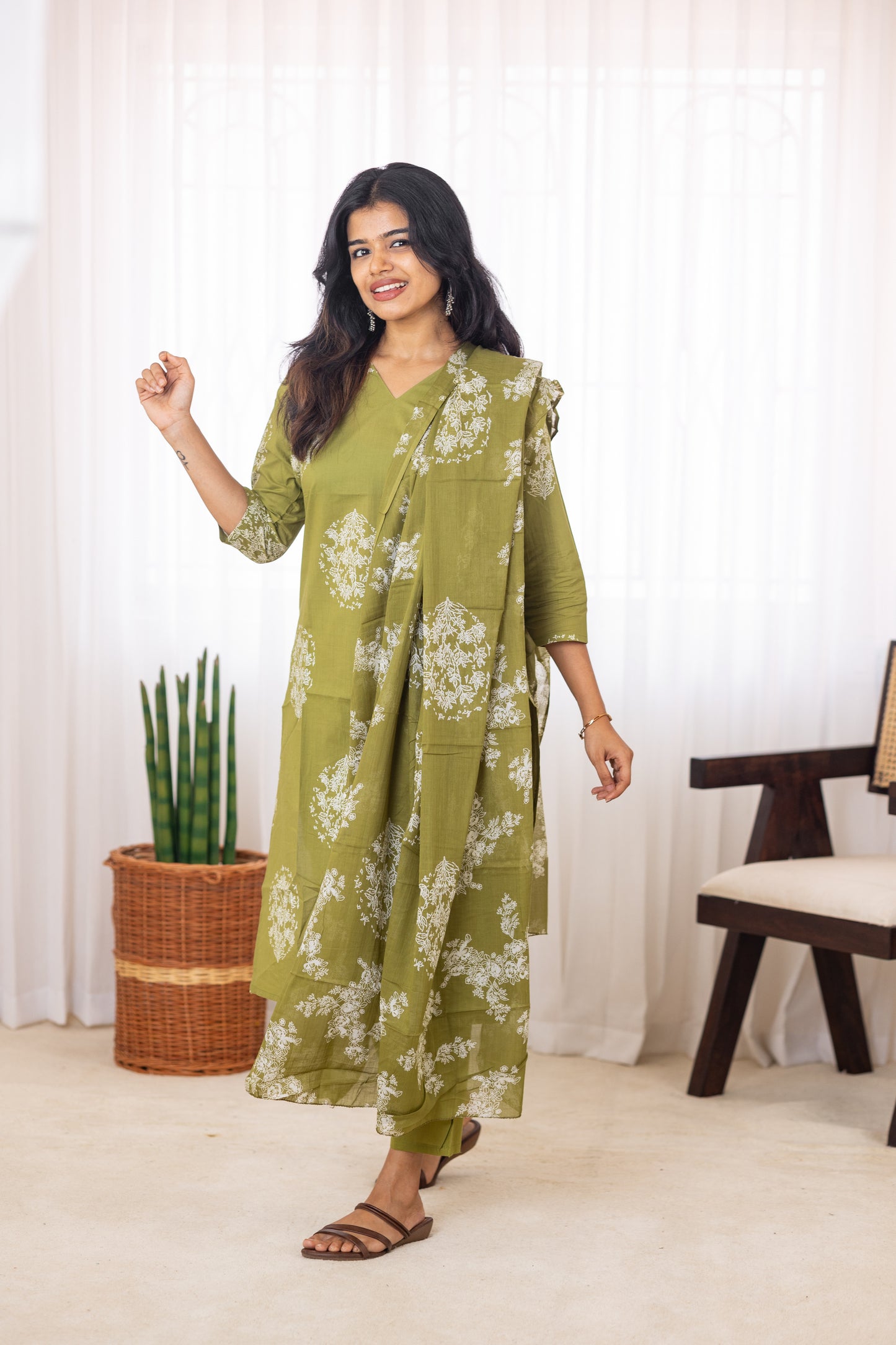 Mrinal salwar set in olive green