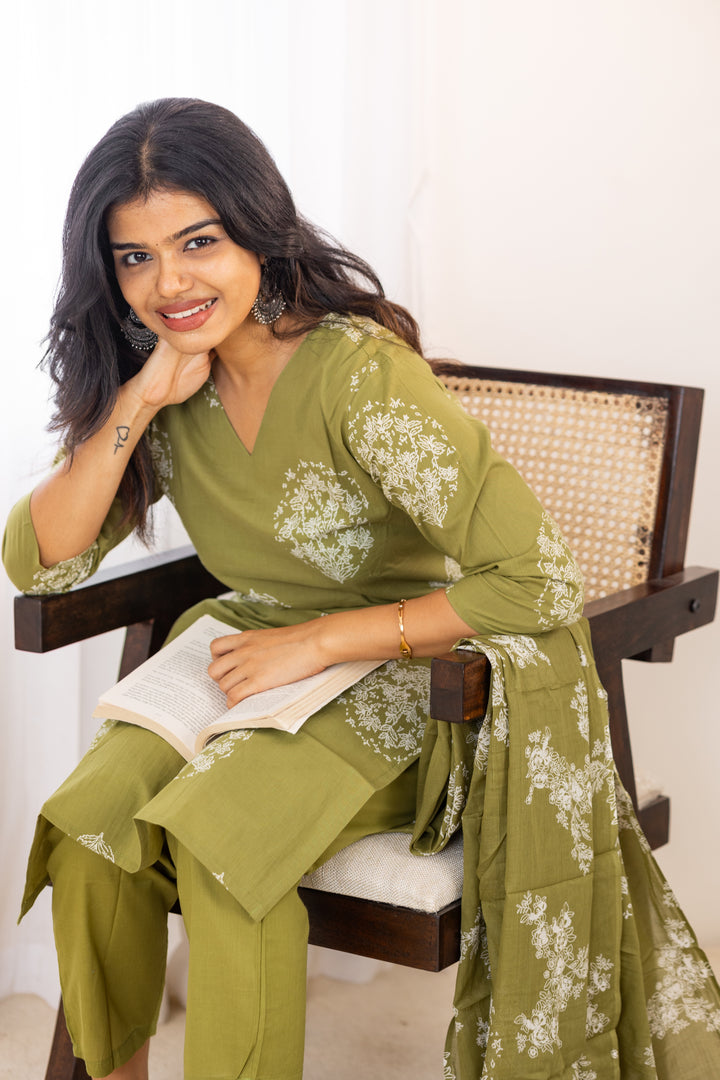 Mrinal salwar set in olive green
