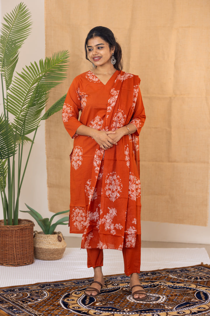 Mrinal salwar set in dusty orange