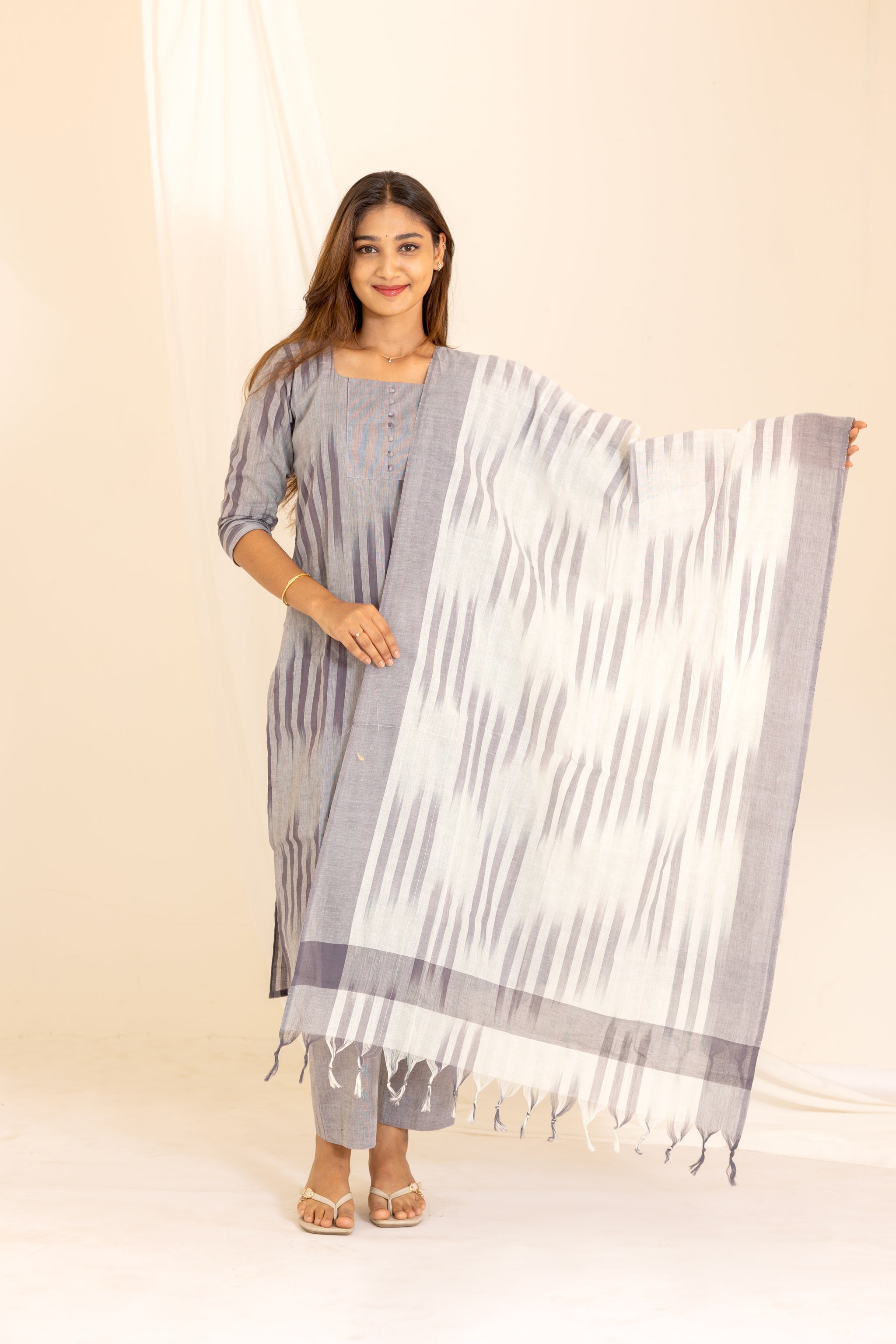 Anvitha handloom ikkat salwar set in grey