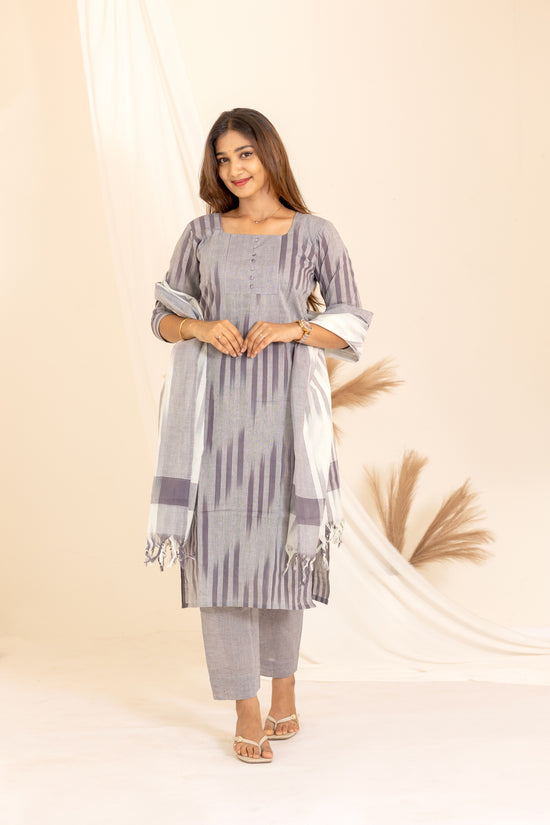 Anvitha handloom ikkat salwar set in grey