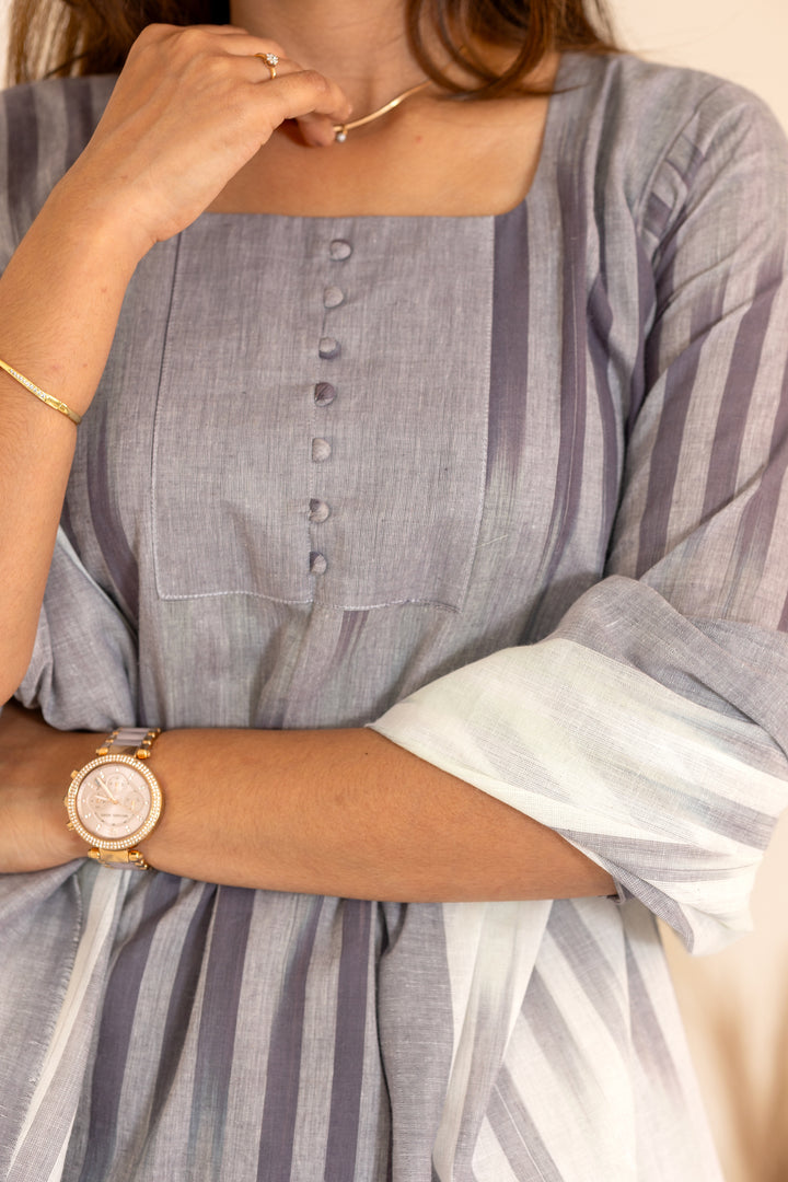 Anvitha handloom ikkat salwar set in grey