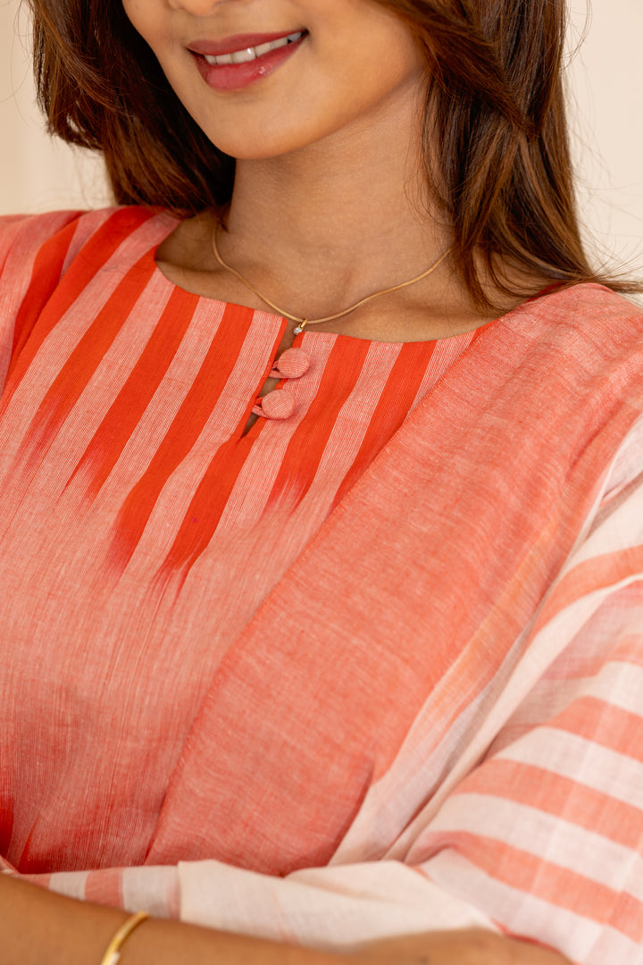Anvitha handloom ikkat salwar set in salmon pink