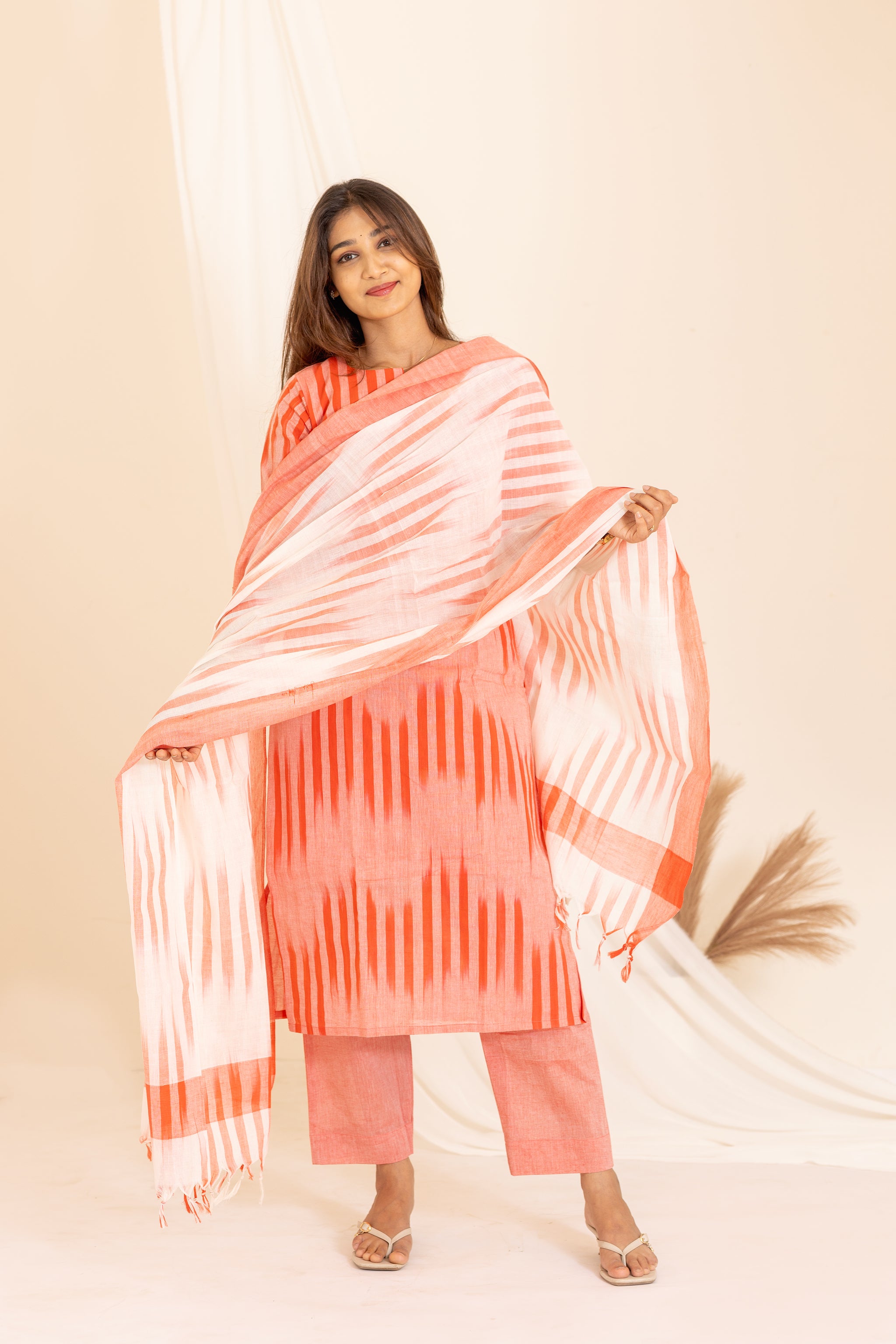 Anvitha handloom ikkat salwar set in salmon pink
