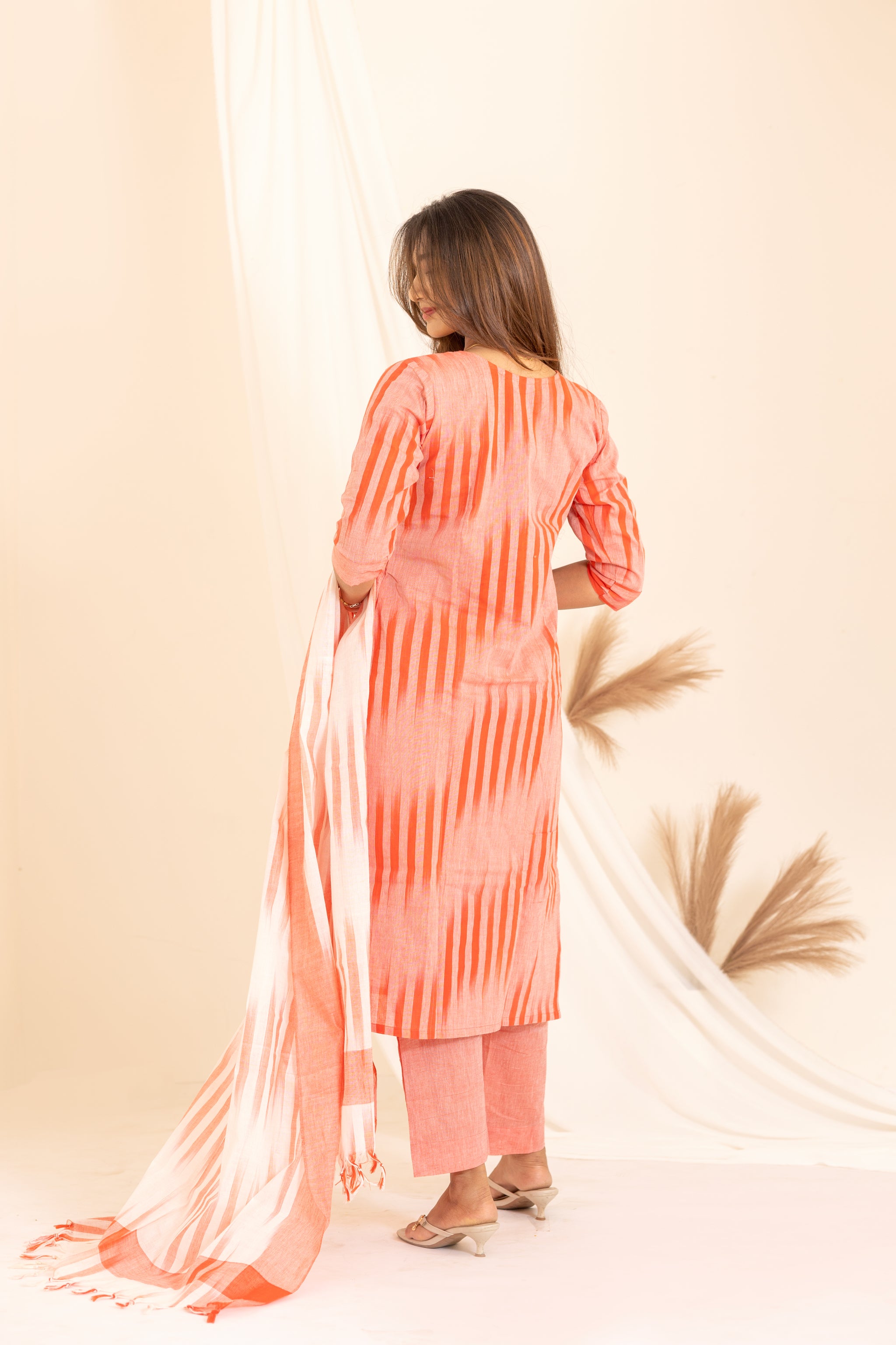 Anvitha handloom ikkat salwar set in salmon pink