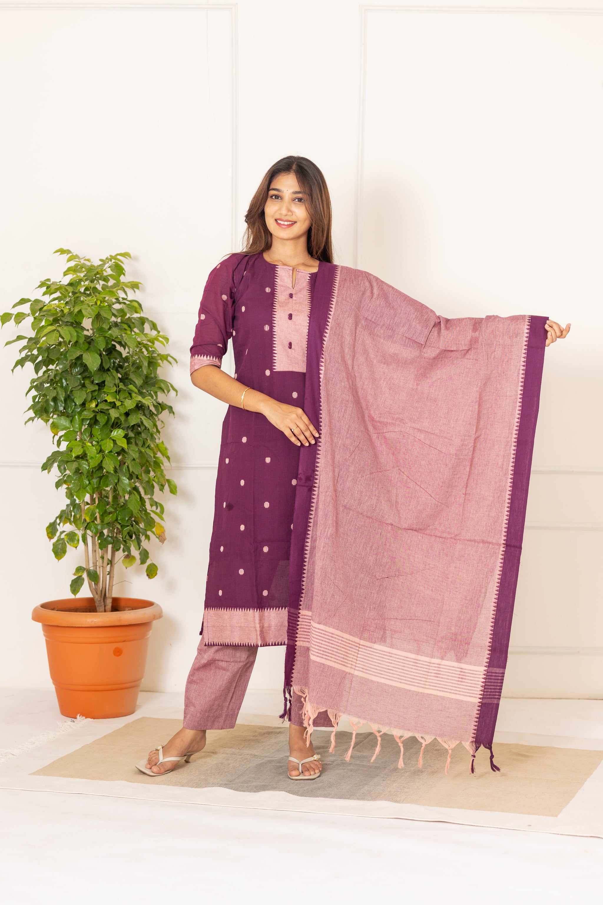Mahima handloom salwar set in plum shade