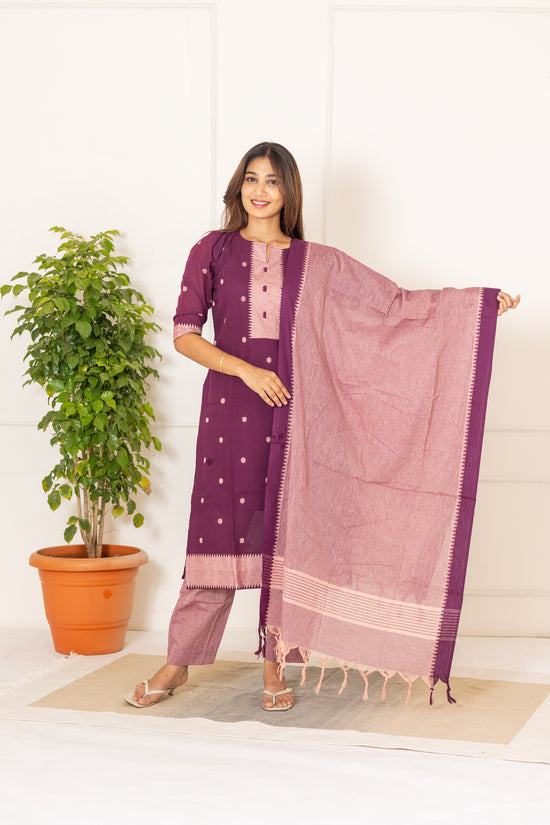 Mahima handloom salwar set in plum shade