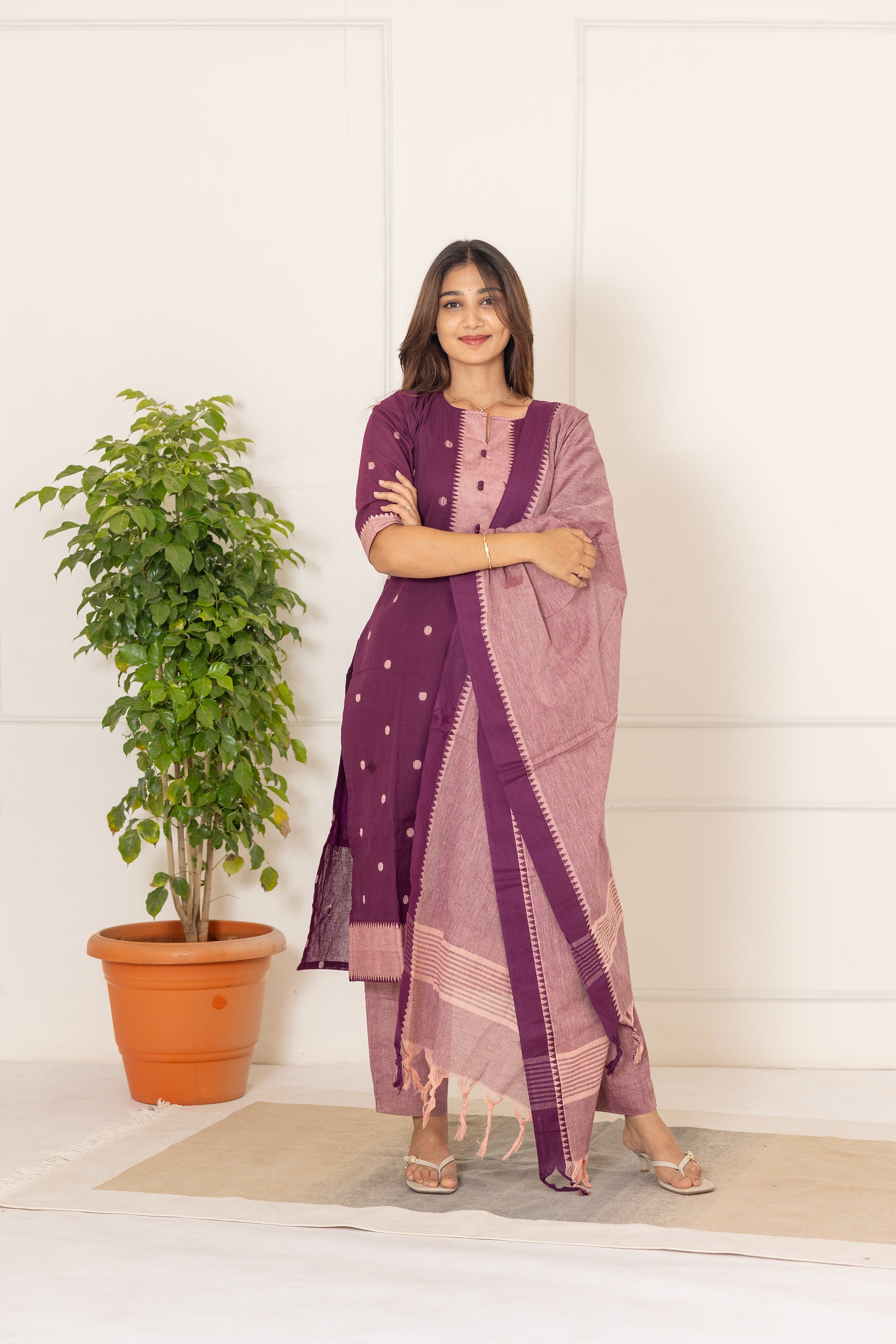 Mahima handloom salwar set in plum shade