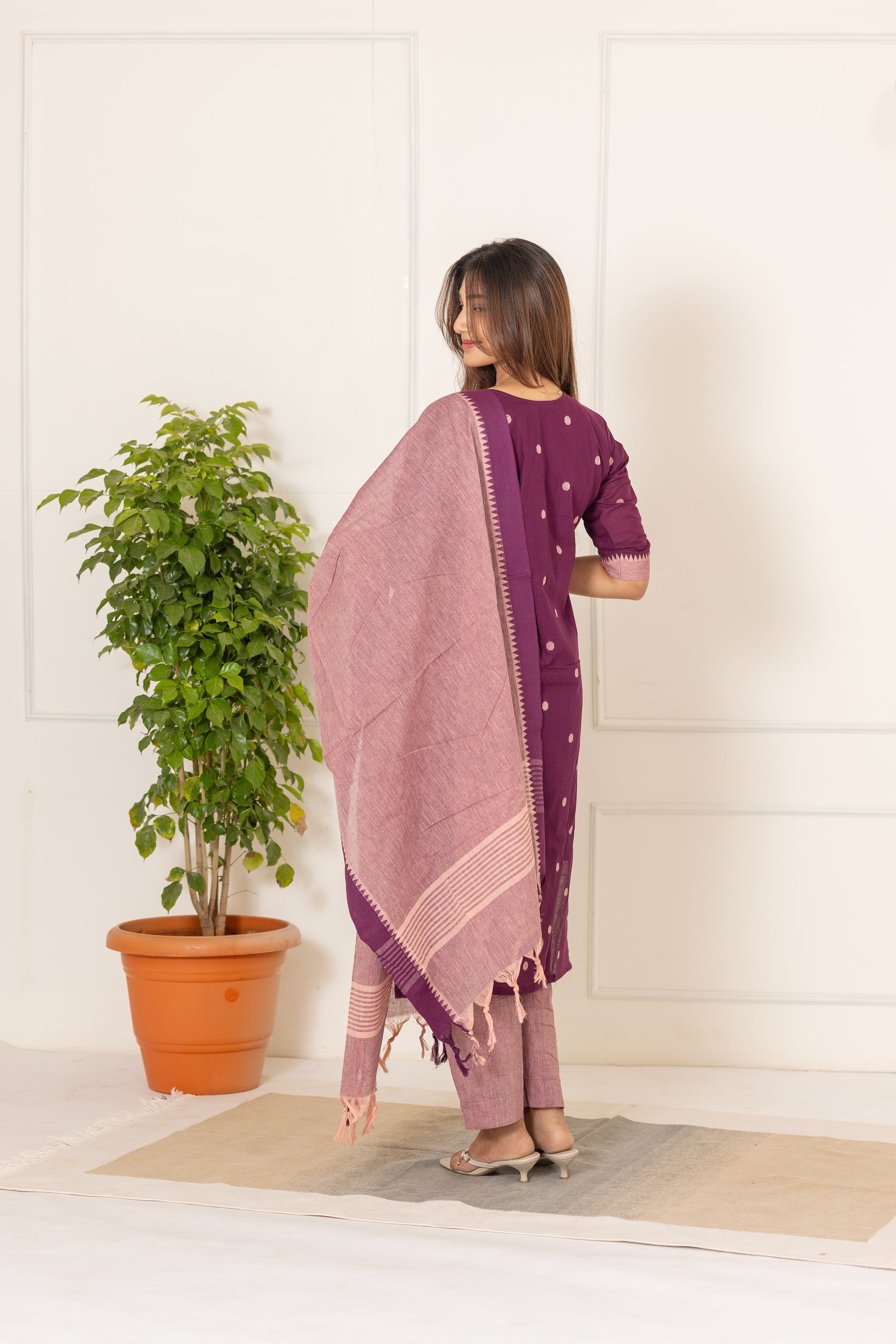 Mahima handloom salwar set in plum shade
