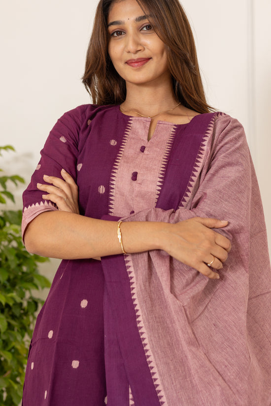 Mahima handloom salwar set in plum shade