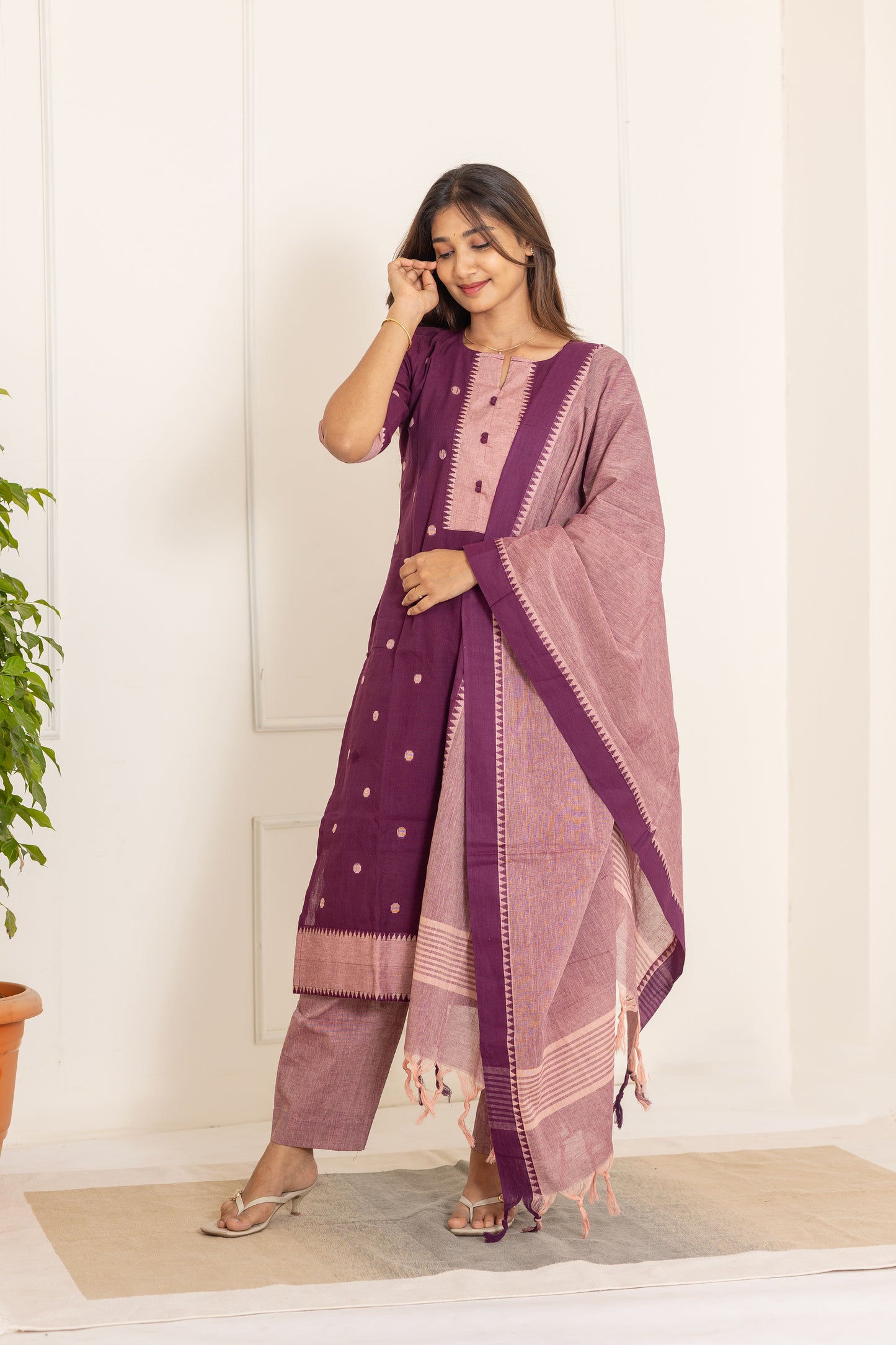Mahima handloom salwar set in plum shade