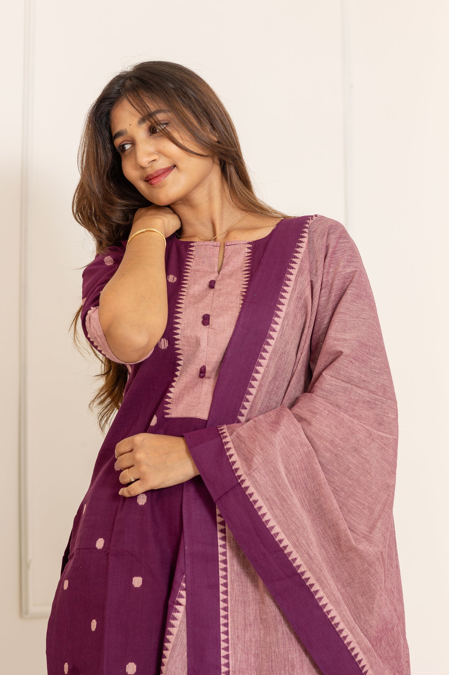 Mahima handloom salwar set in plum shade