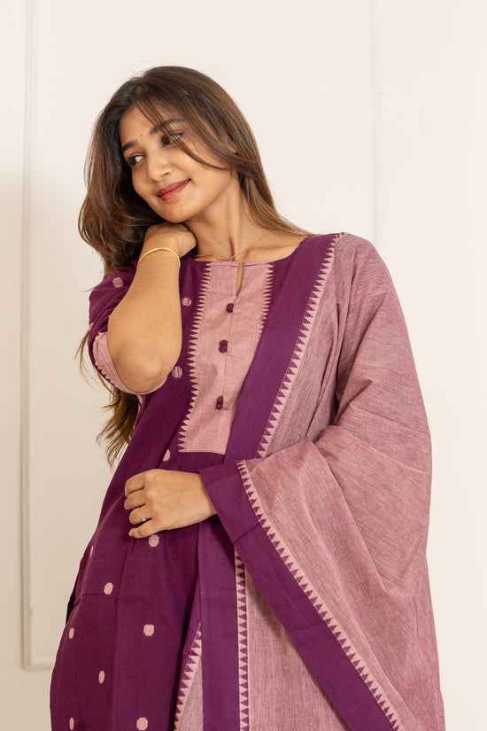 Mahima handloom salwar set in plum shade