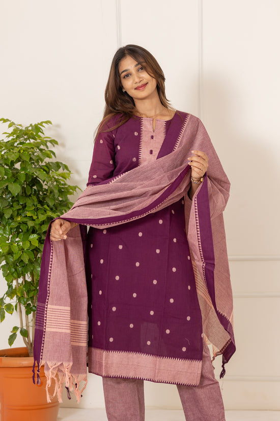 Mahima handloom salwar set in plum shade