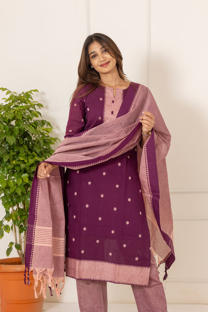 Mahima handloom salwar set in plum shade