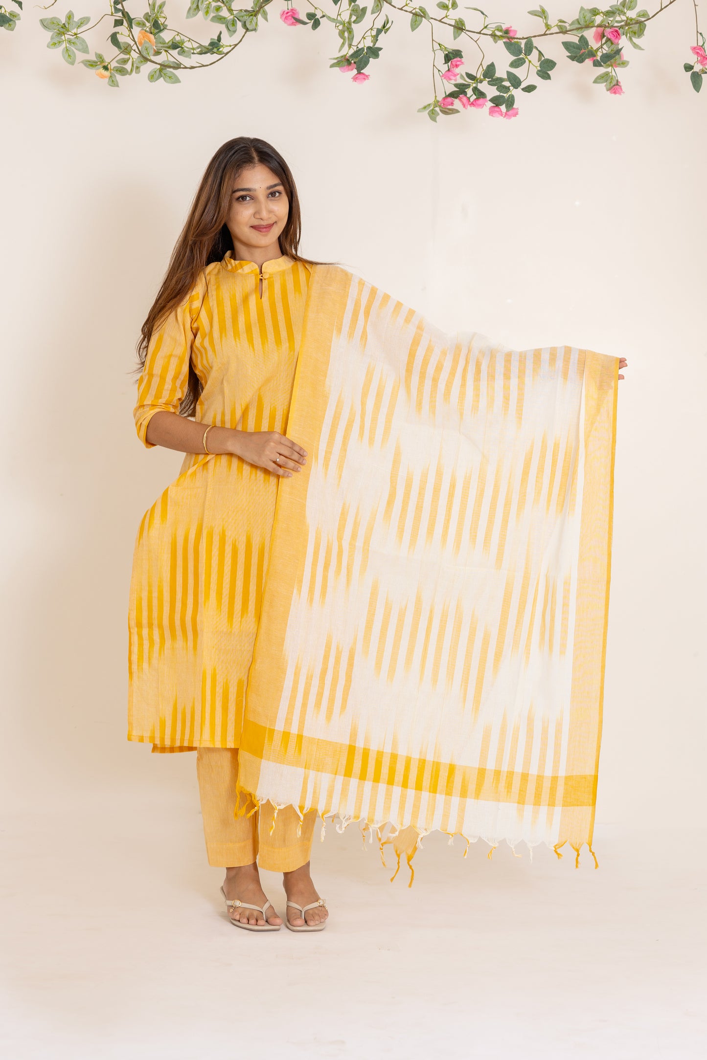 Kanmani handloom cotton salwar set in yellow