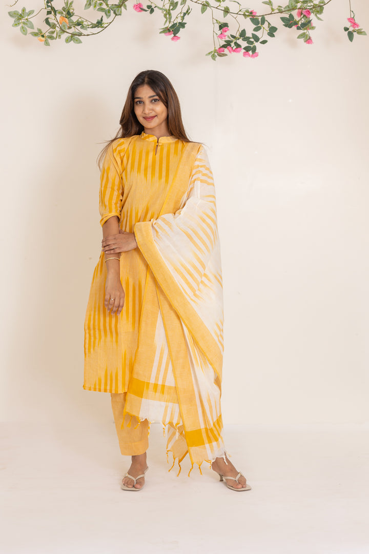 Kanmani handloom cotton salwar set in yellow