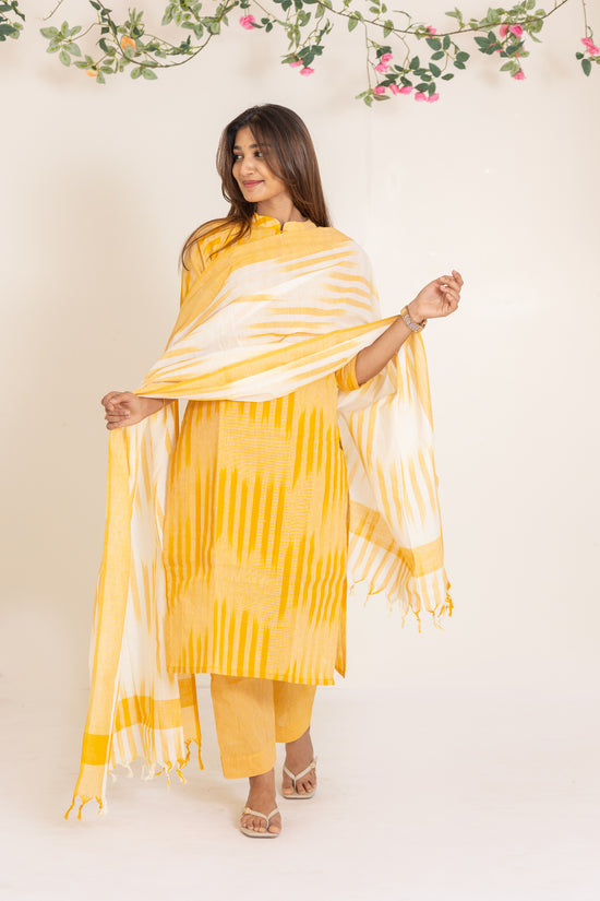 Kanmani handloom cotton salwar set in yellow