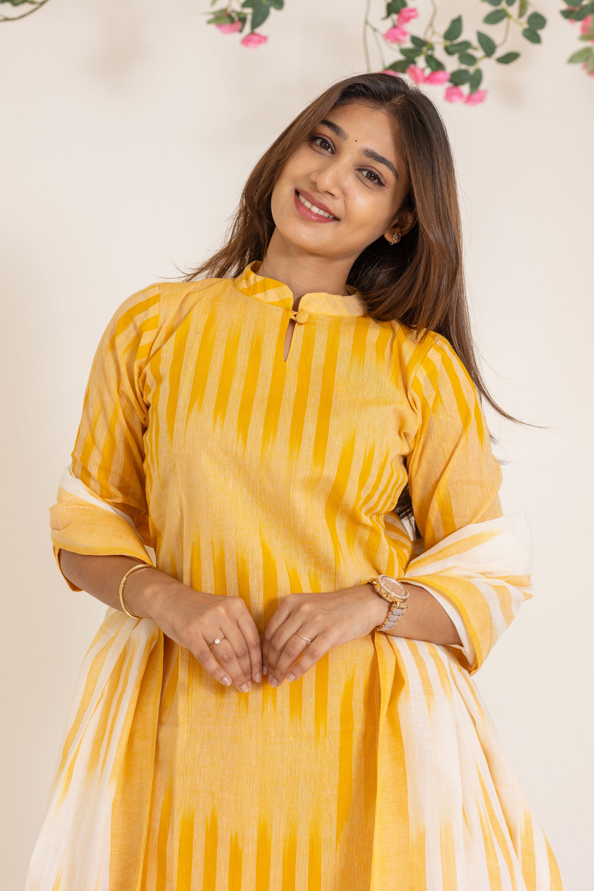 Kanmani handloom cotton salwar set in yellow