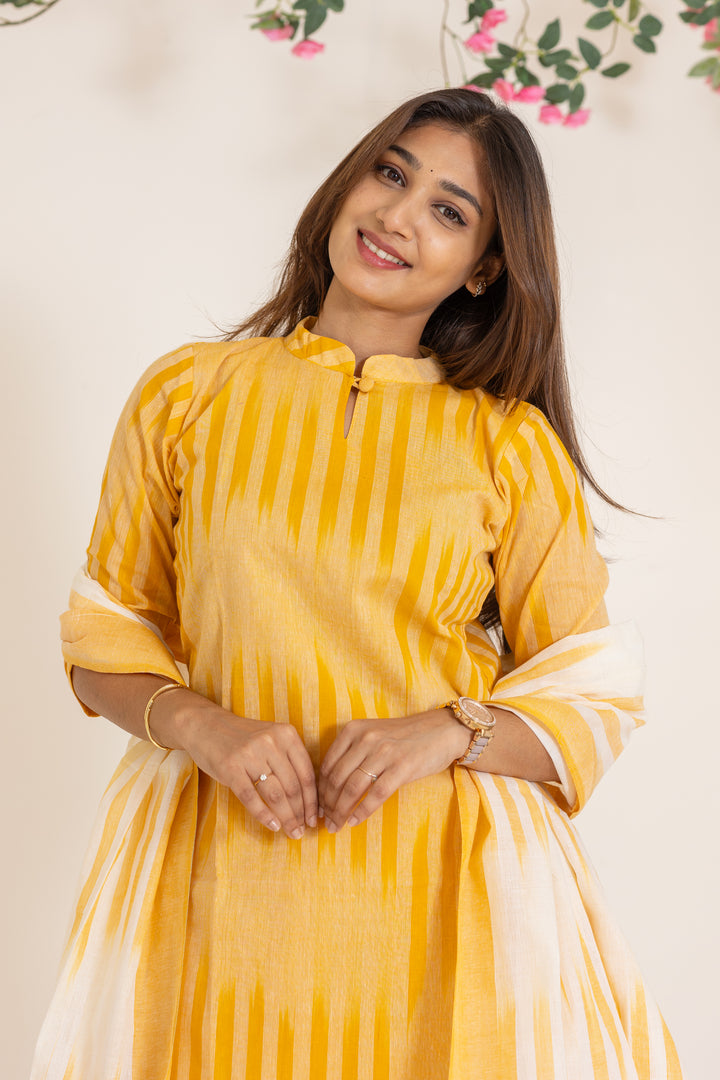 Kanmani handloom cotton salwar set in yellow