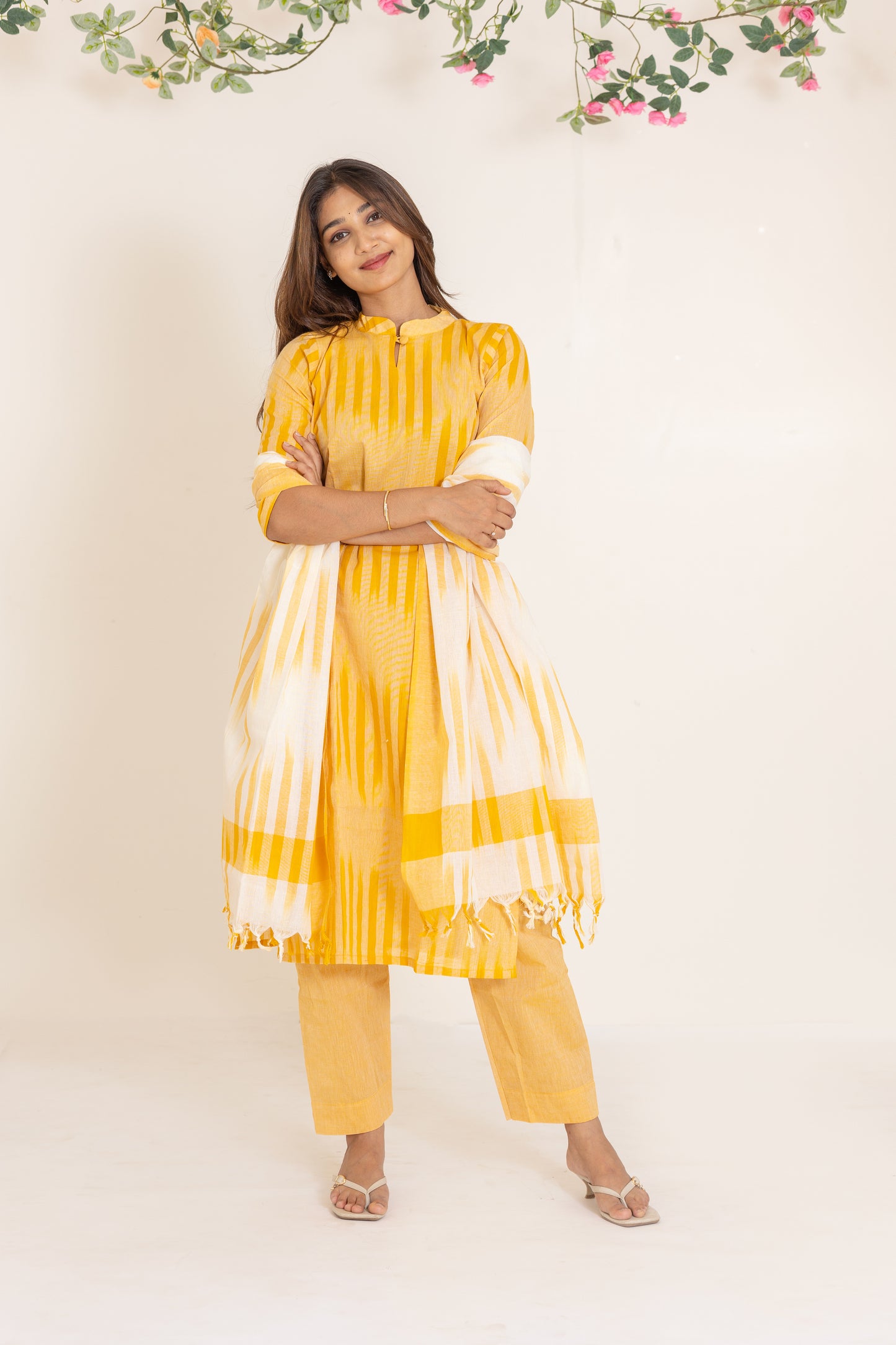 Kanmani handloom cotton salwar set in yellow