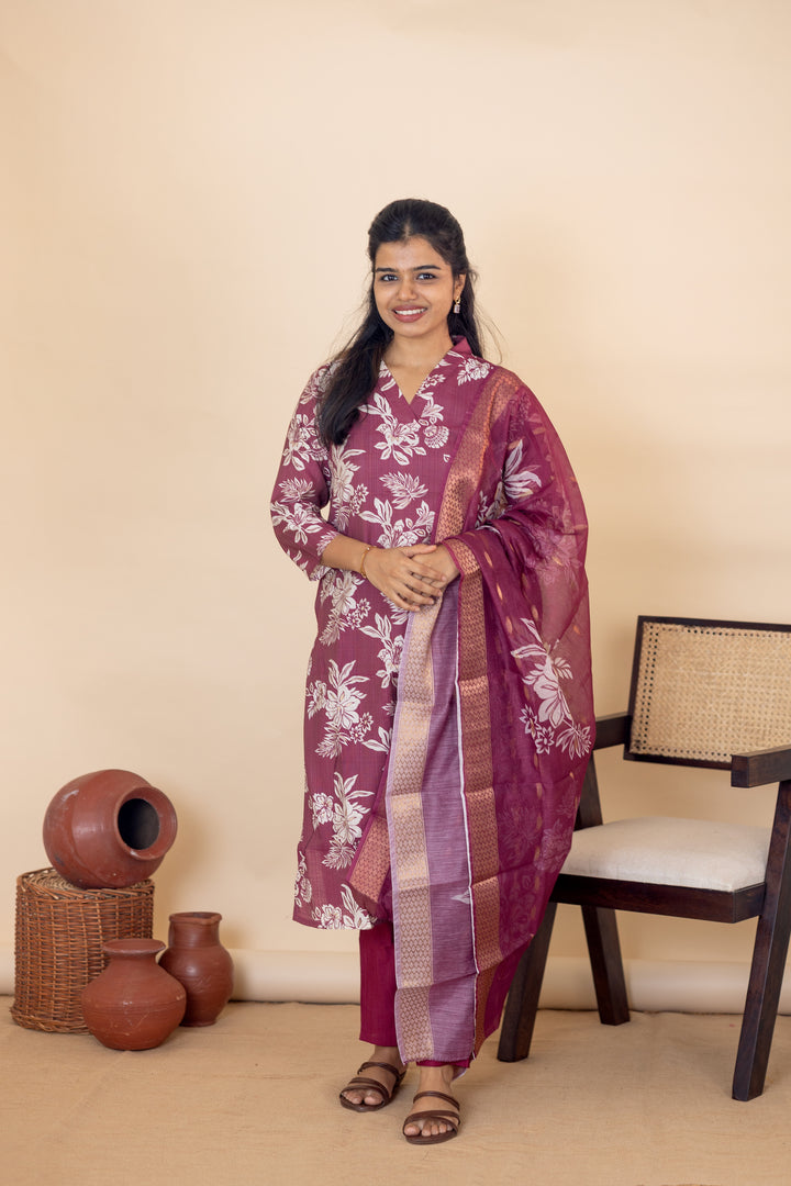 Revathi salwar set in light maroon in vertican fabric