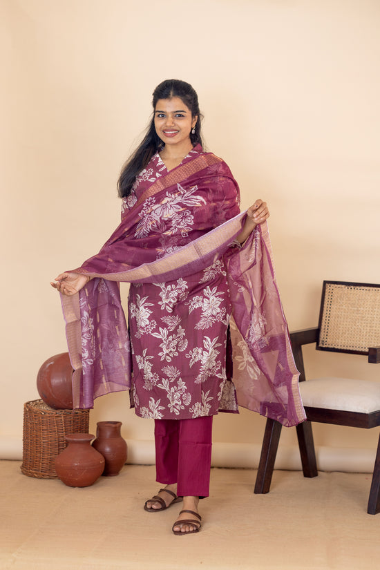 Revathi salwar set in light maroon in vertican fabric