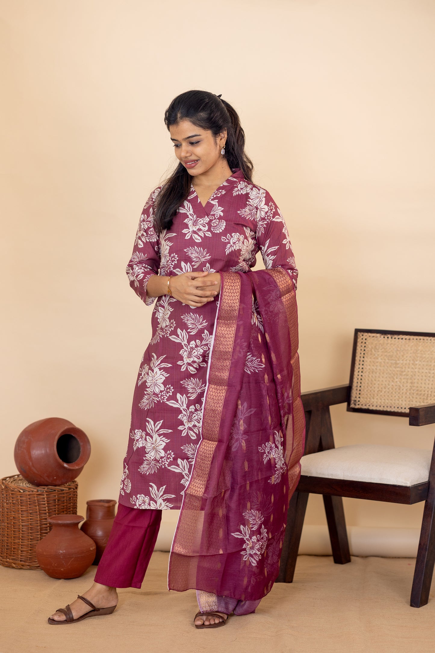 Revathi salwar set in light maroon in vertican fabric