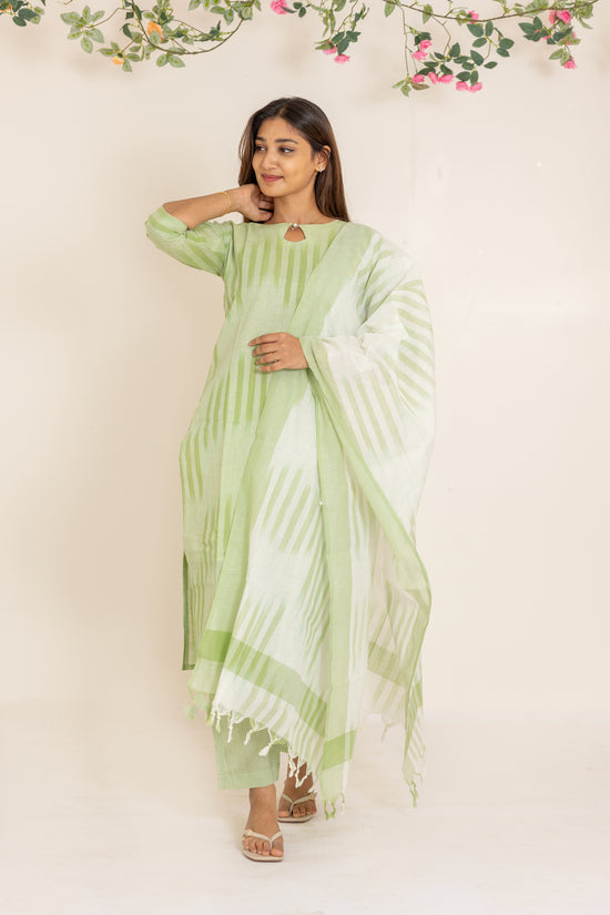 Kanmani handloom cotton salwar set in pista green