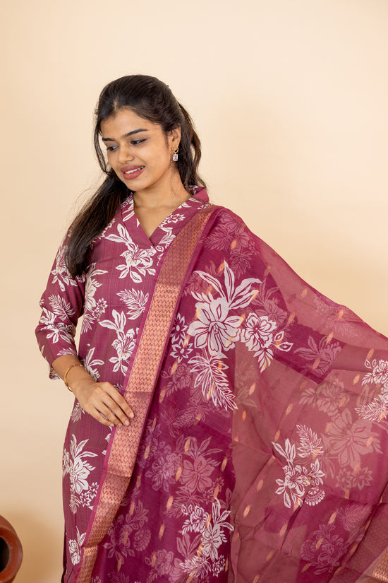 Revathi salwar set in light maroon in vertican fabric