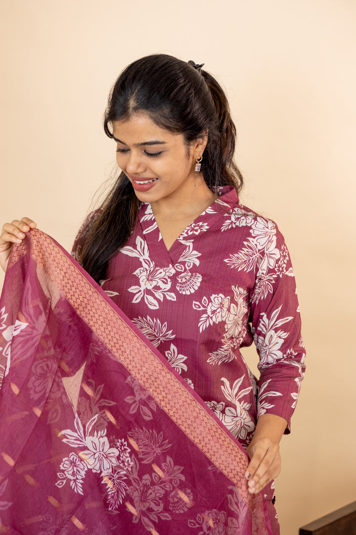Revathi salwar set in light maroon in vertican fabric