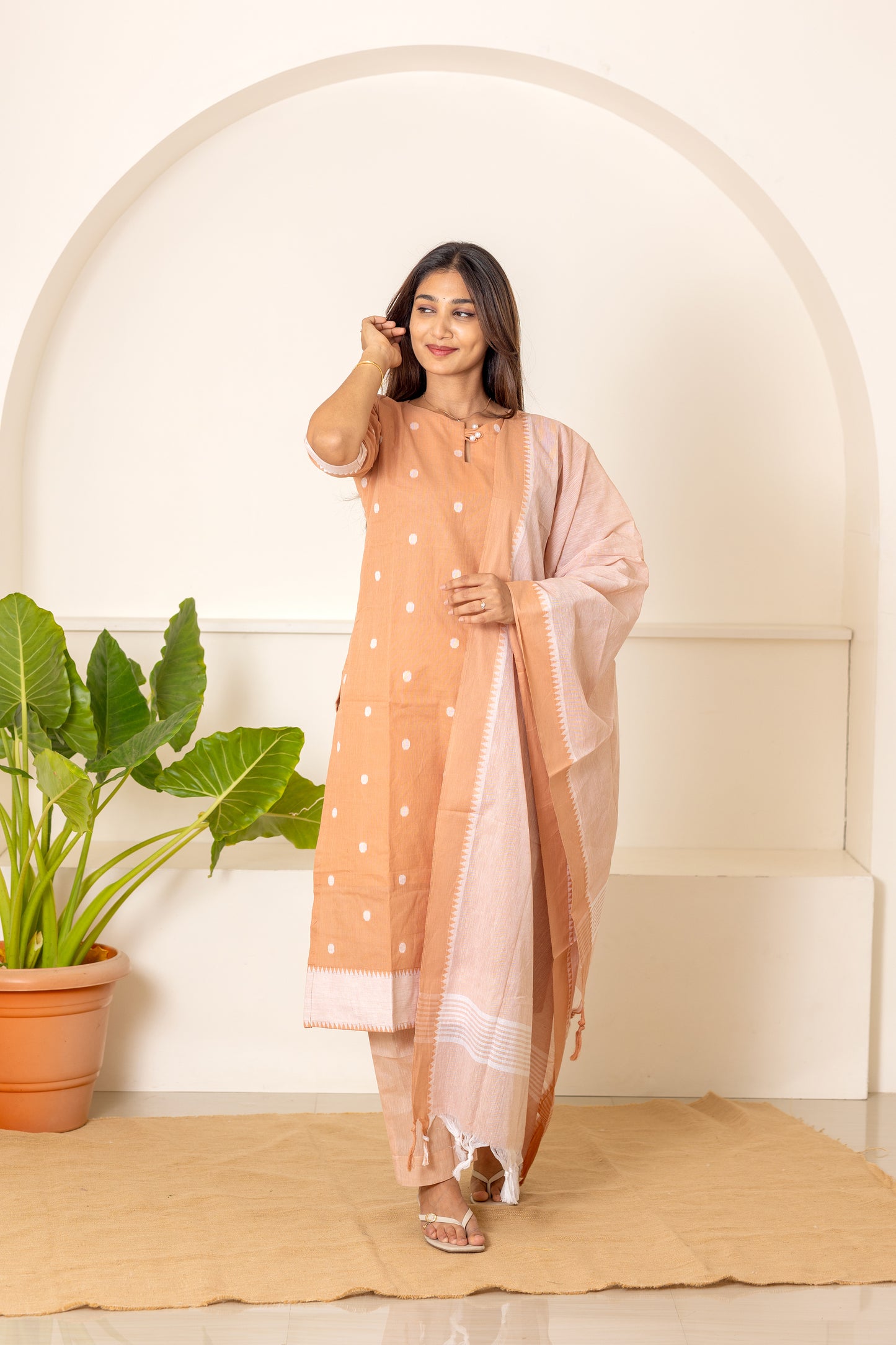 Ahalya handloom cotton salwar set in light beige