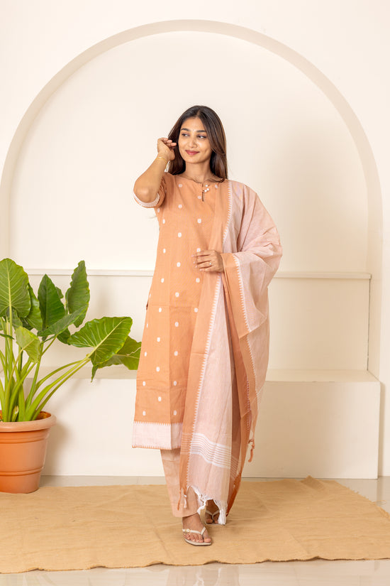 Ahalya handloom cotton salwar set in light beige