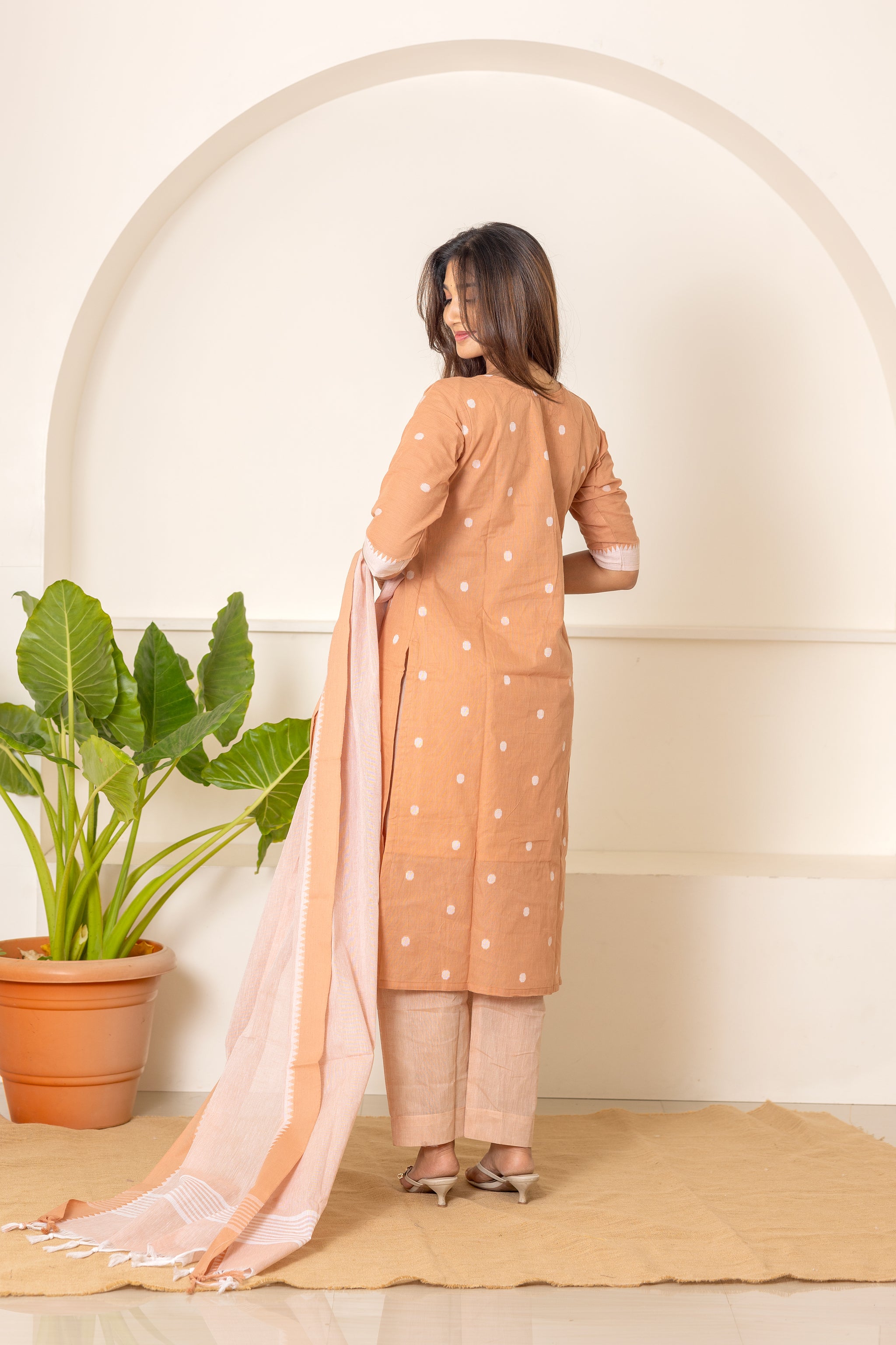 Ahalya handloom cotton salwar set in light beige